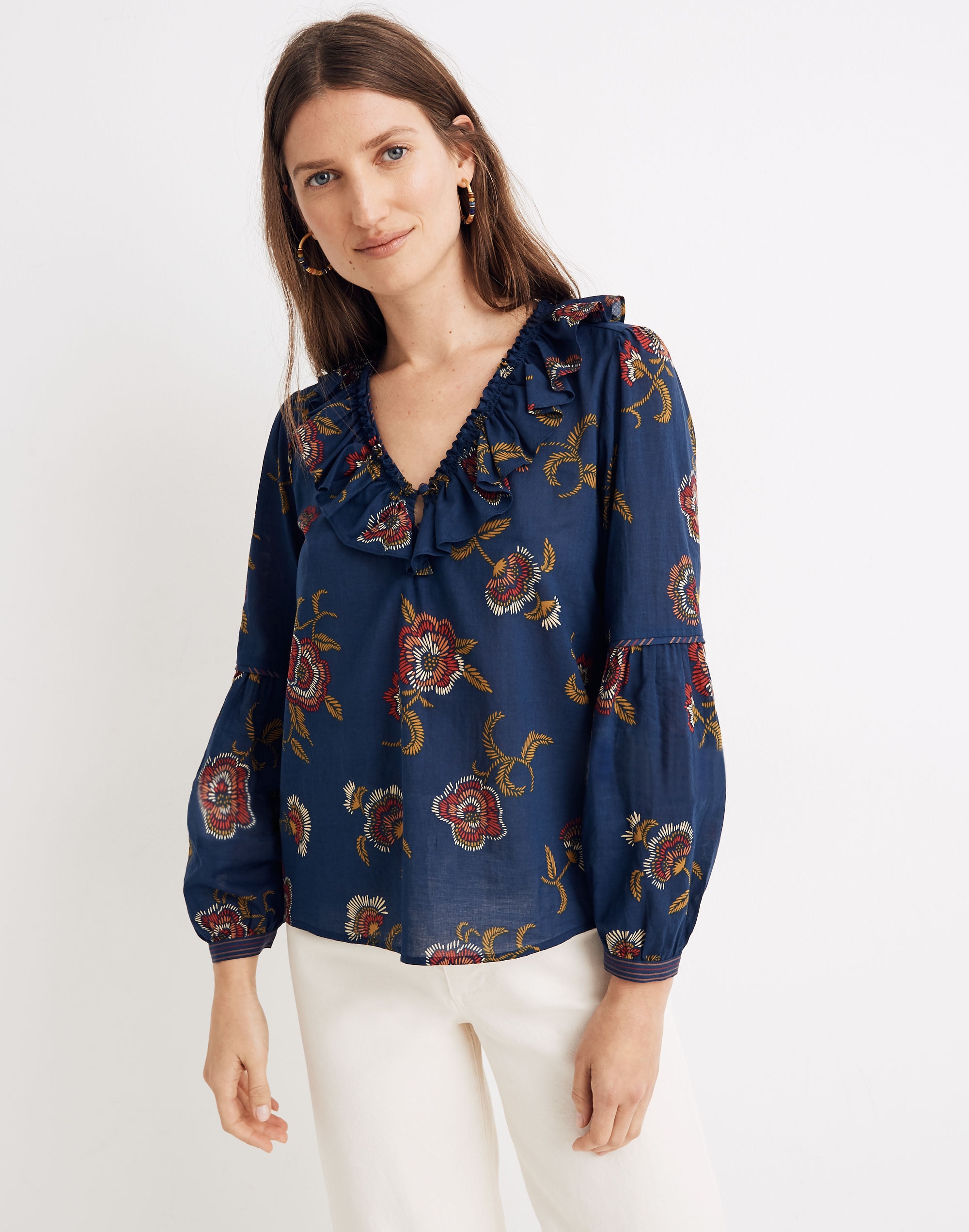 Madewell x Warm Ruffle-Collar Top in Honolulu Hibiscus