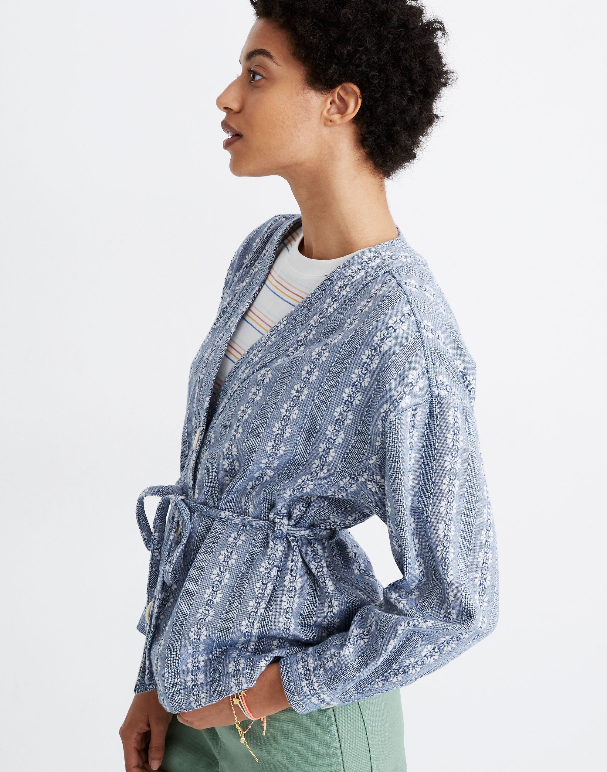 Floral Jacquard Tie-Waist Jacket