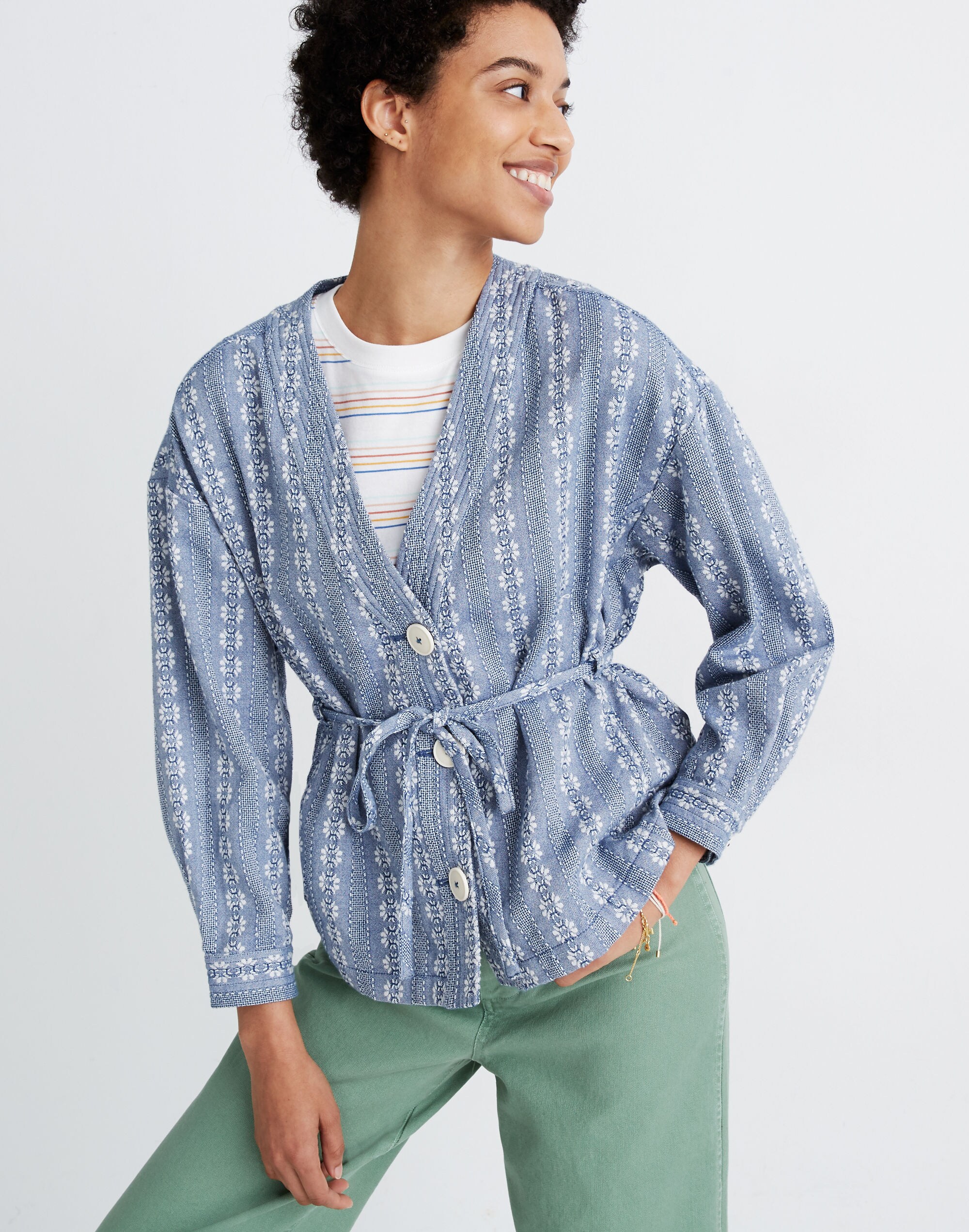 Floral Jacquard Tie-Waist Jacket