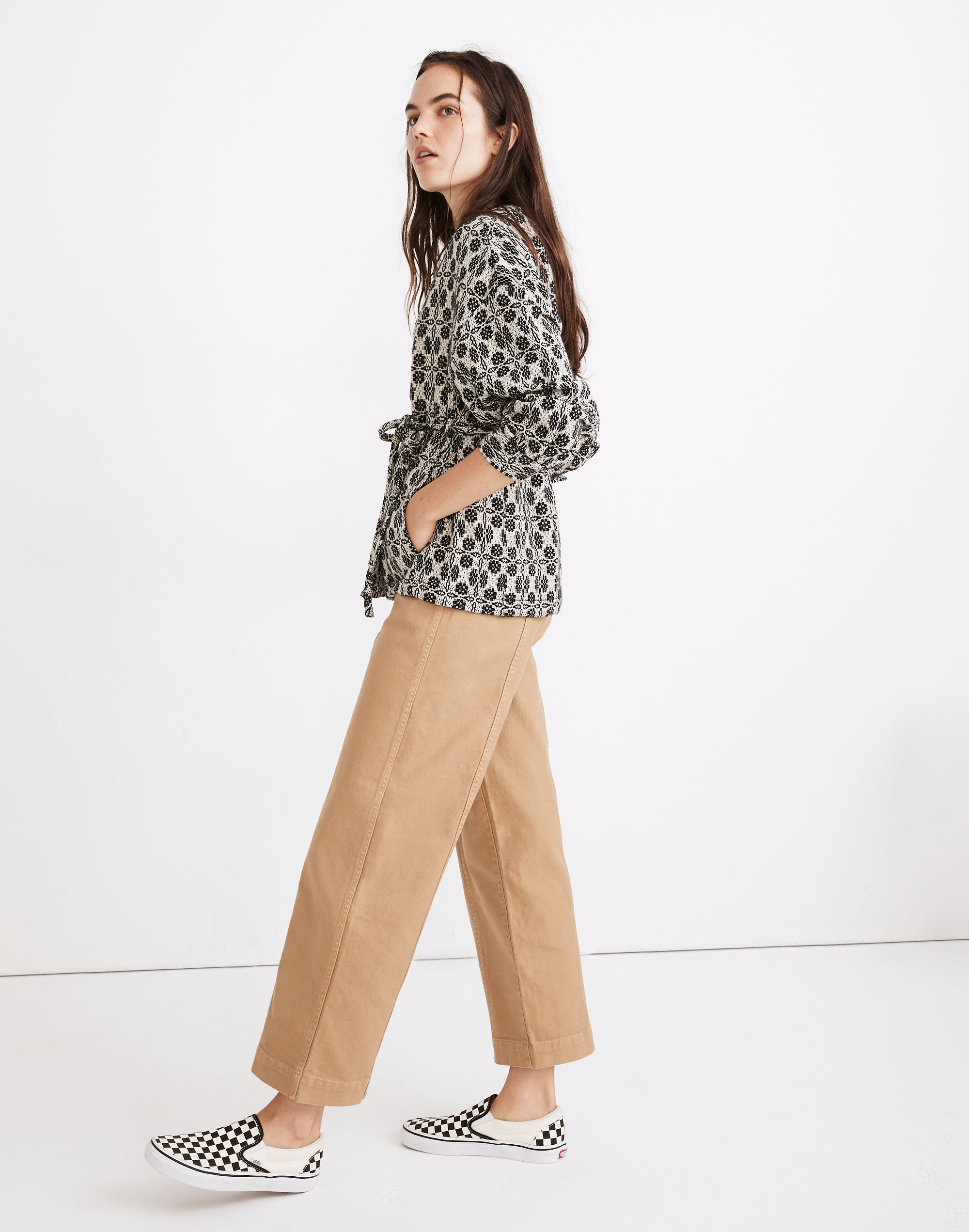 Geometric Jacquard Tie-Waist Jacket