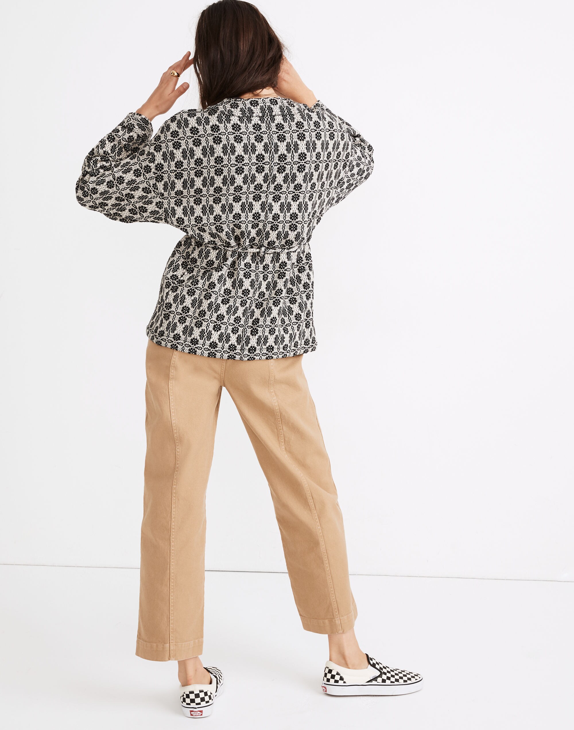 Geometric Jacquard Tie-Waist Jacket