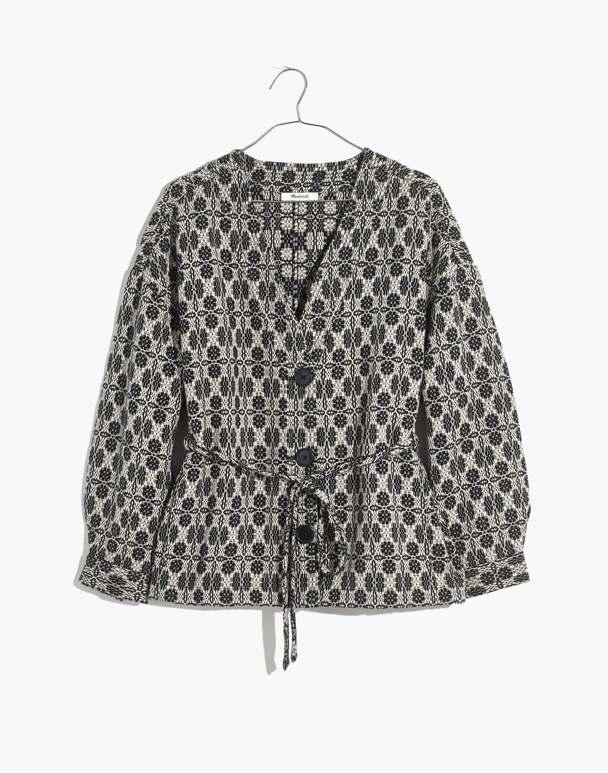 Geometric Jacquard Tie-Waist Jacket