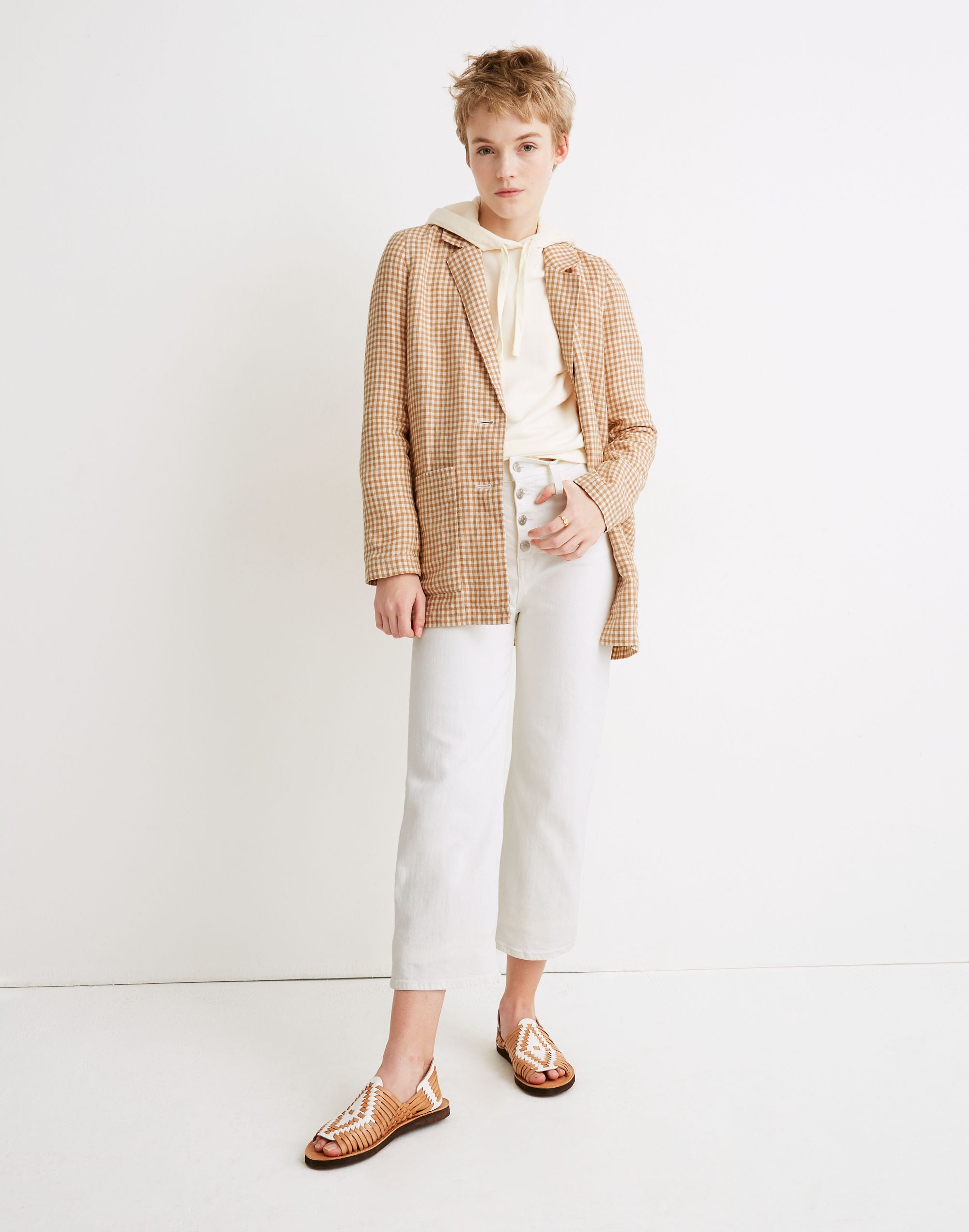 linen dorset blazer in gingham check
