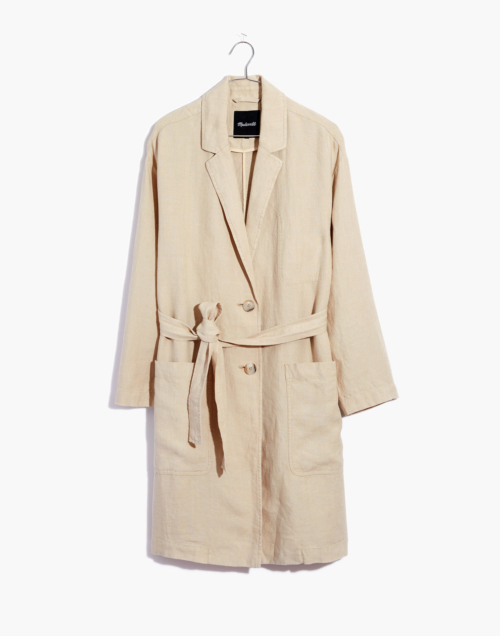 linen belted long blazer