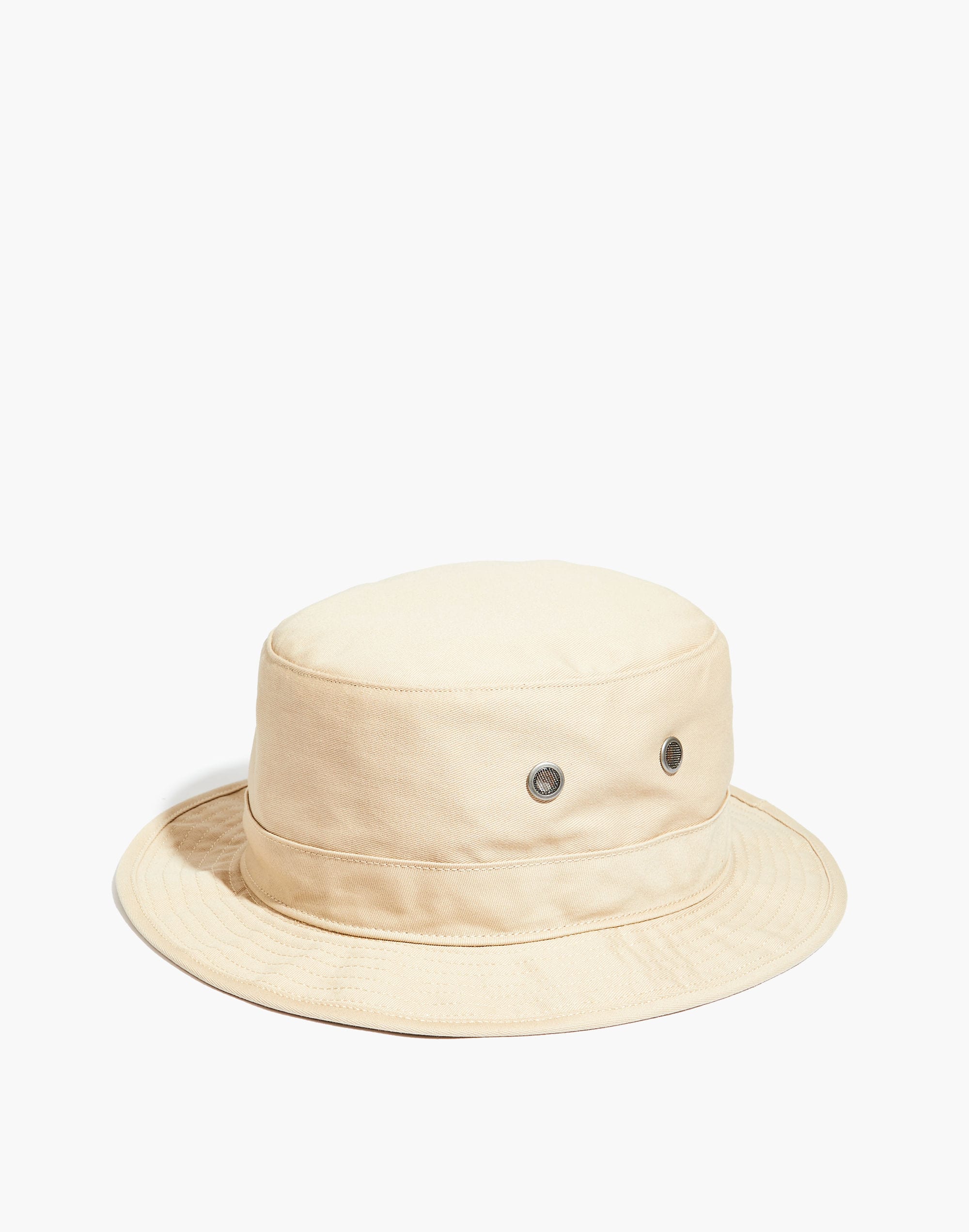 Plain cotton bucket hat photographed flat against a white background, retail packshot