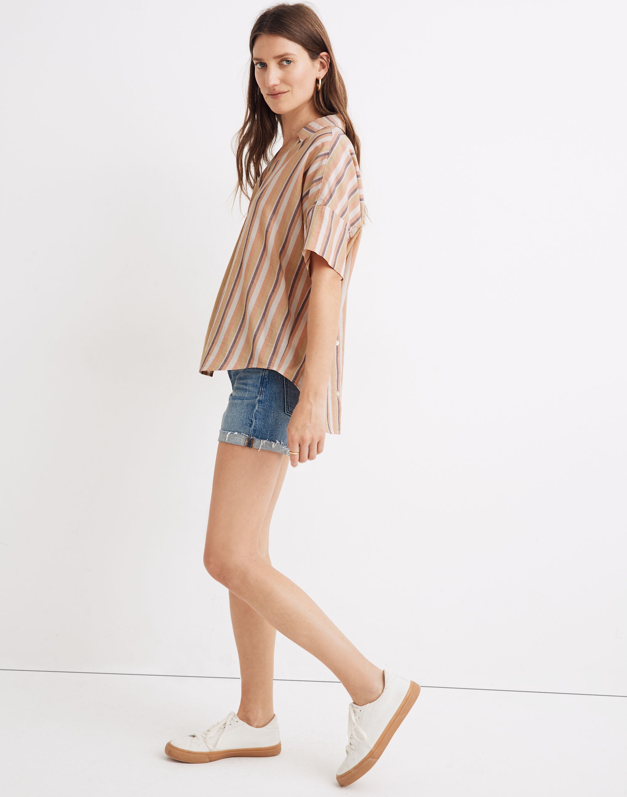 Courier Button-Back Shirt in Rainbow Stripe