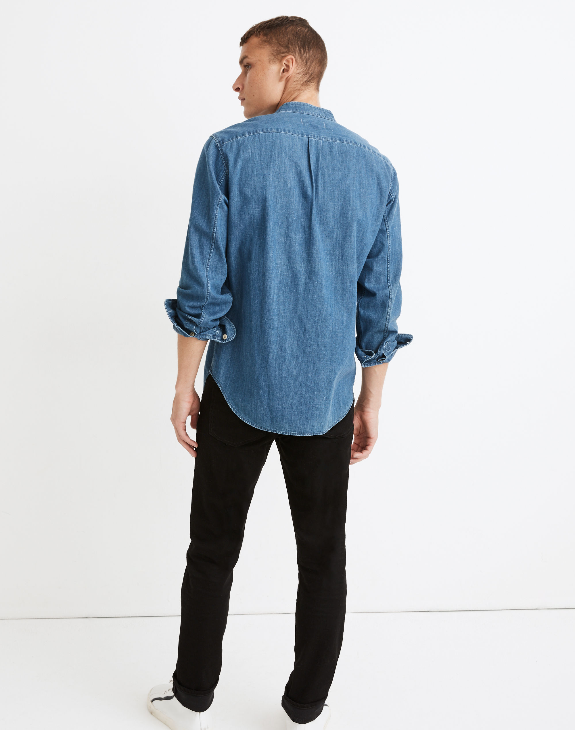 Denim Banded-Collar Perfect Shirt