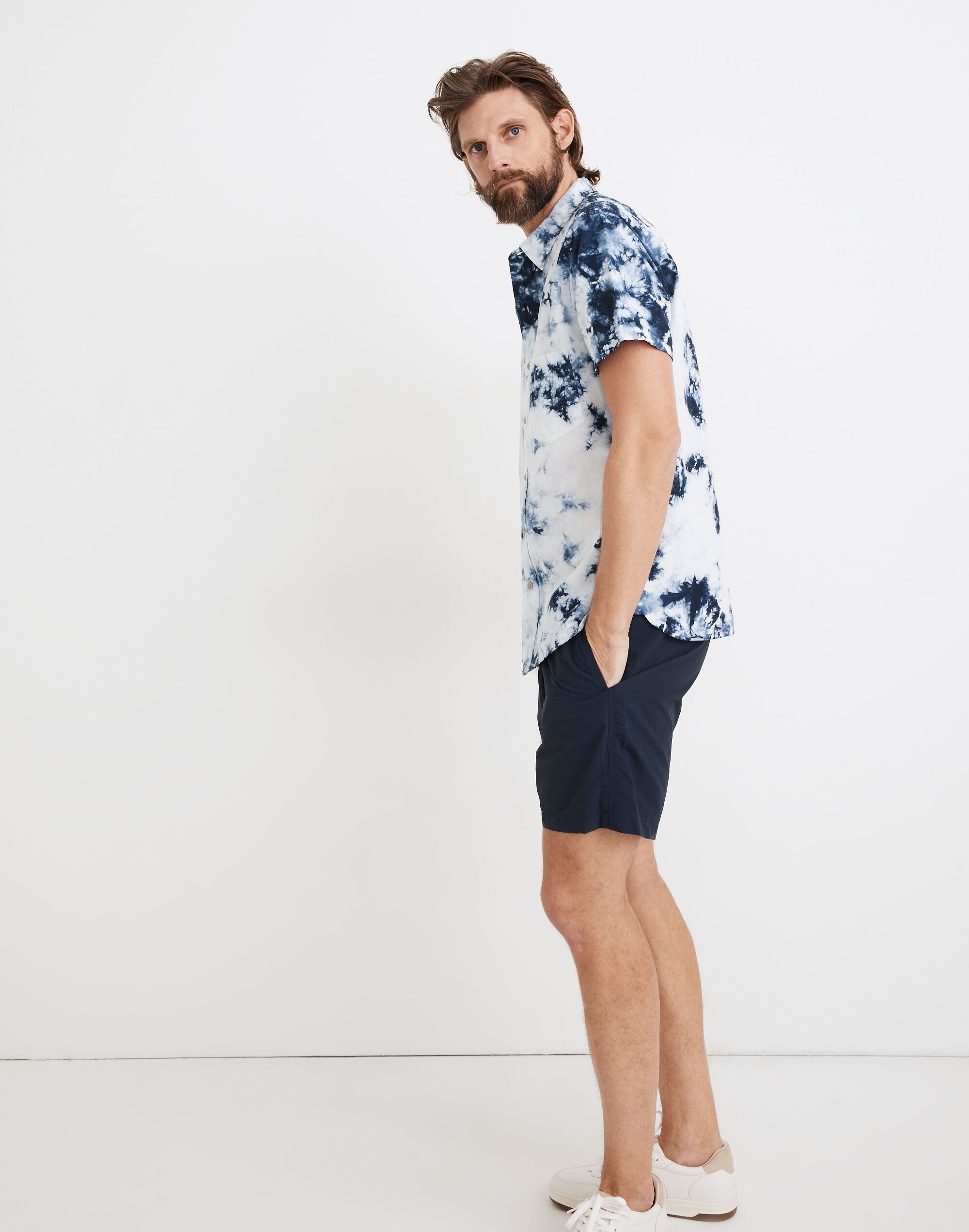 Perfect Short-Sleeve Shirt in Indigo Tie-Dye