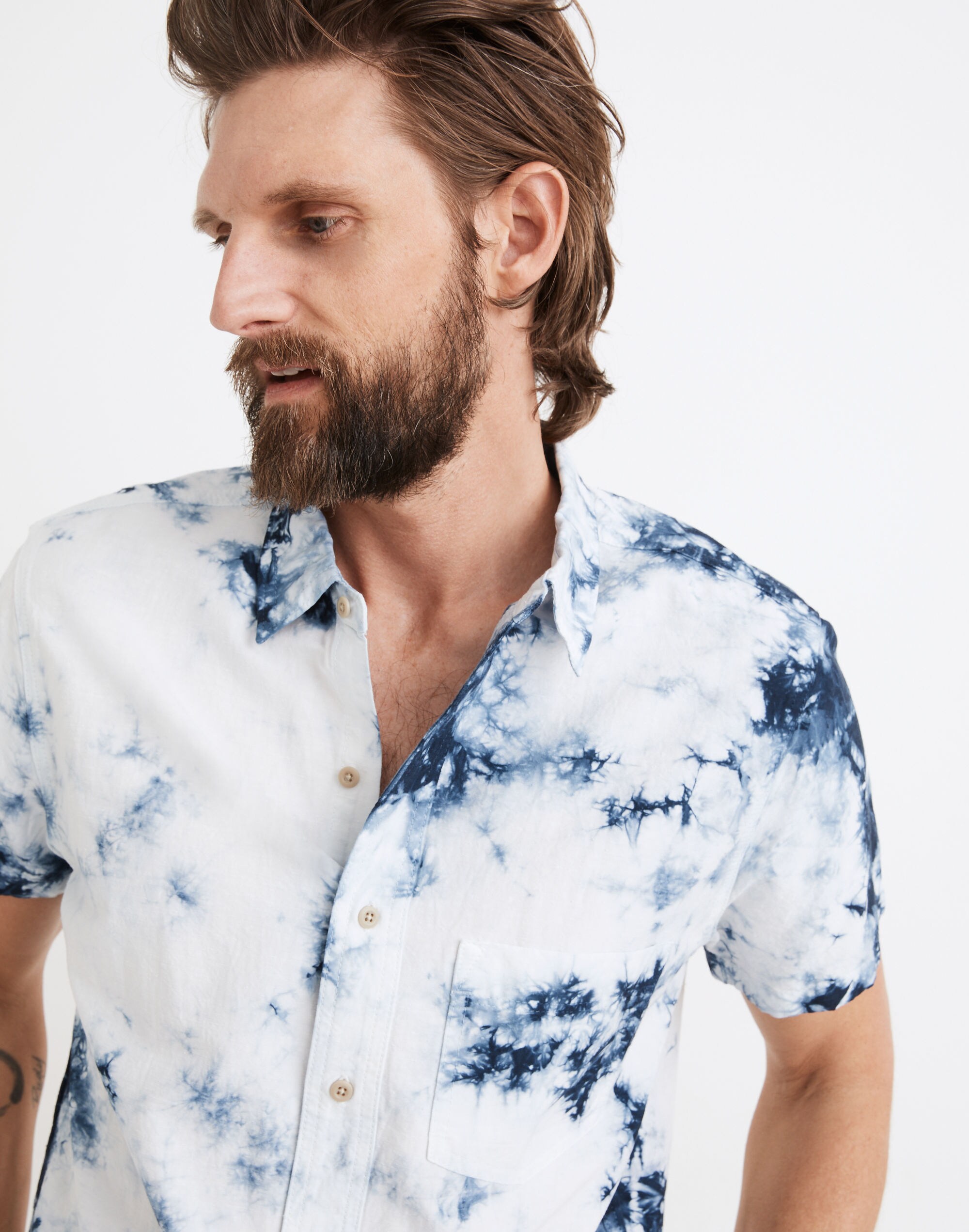 Perfect Short-Sleeve Shirt in Indigo Tie-Dye