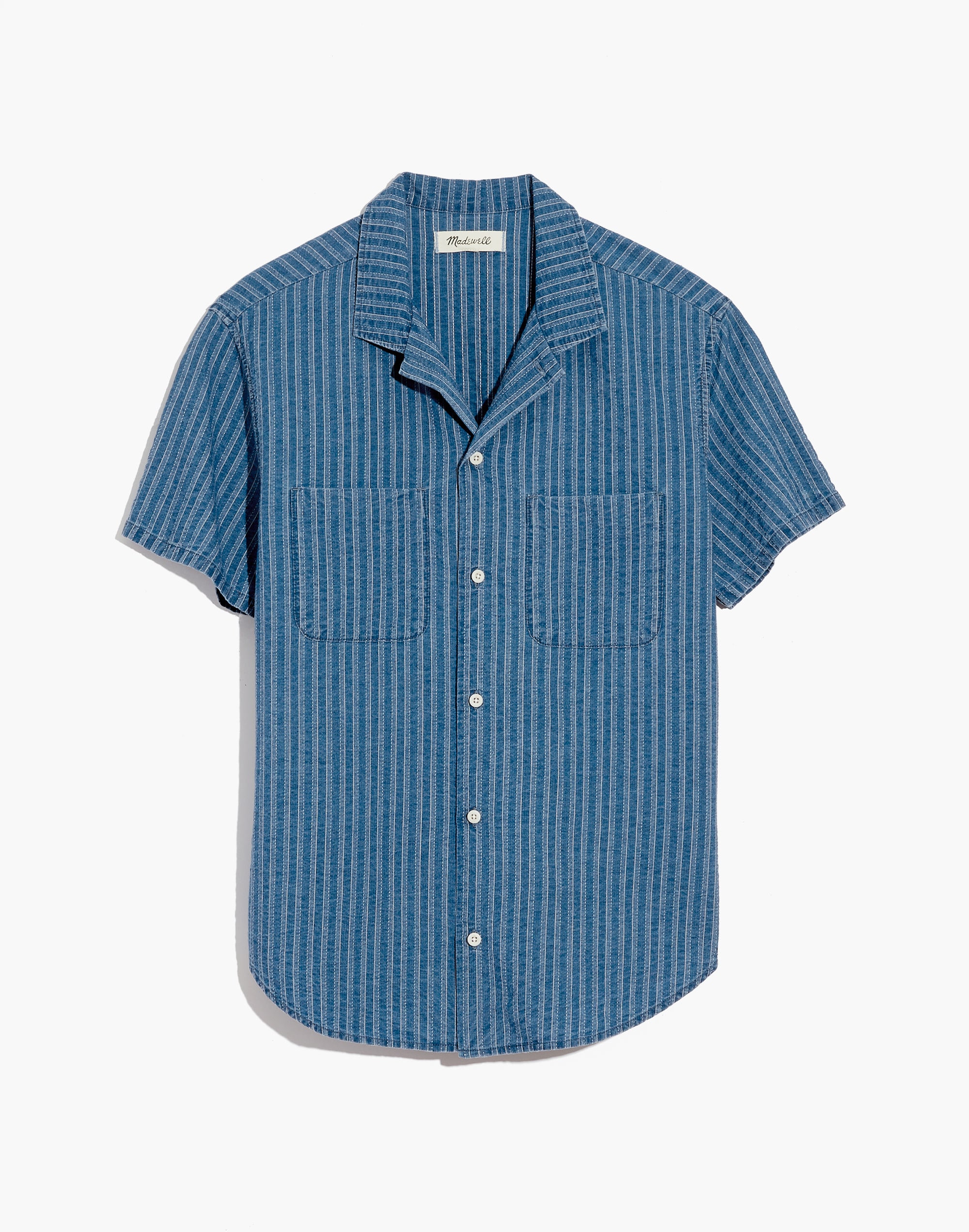 Indigo Easy Camp Shirt in Textured Stripe