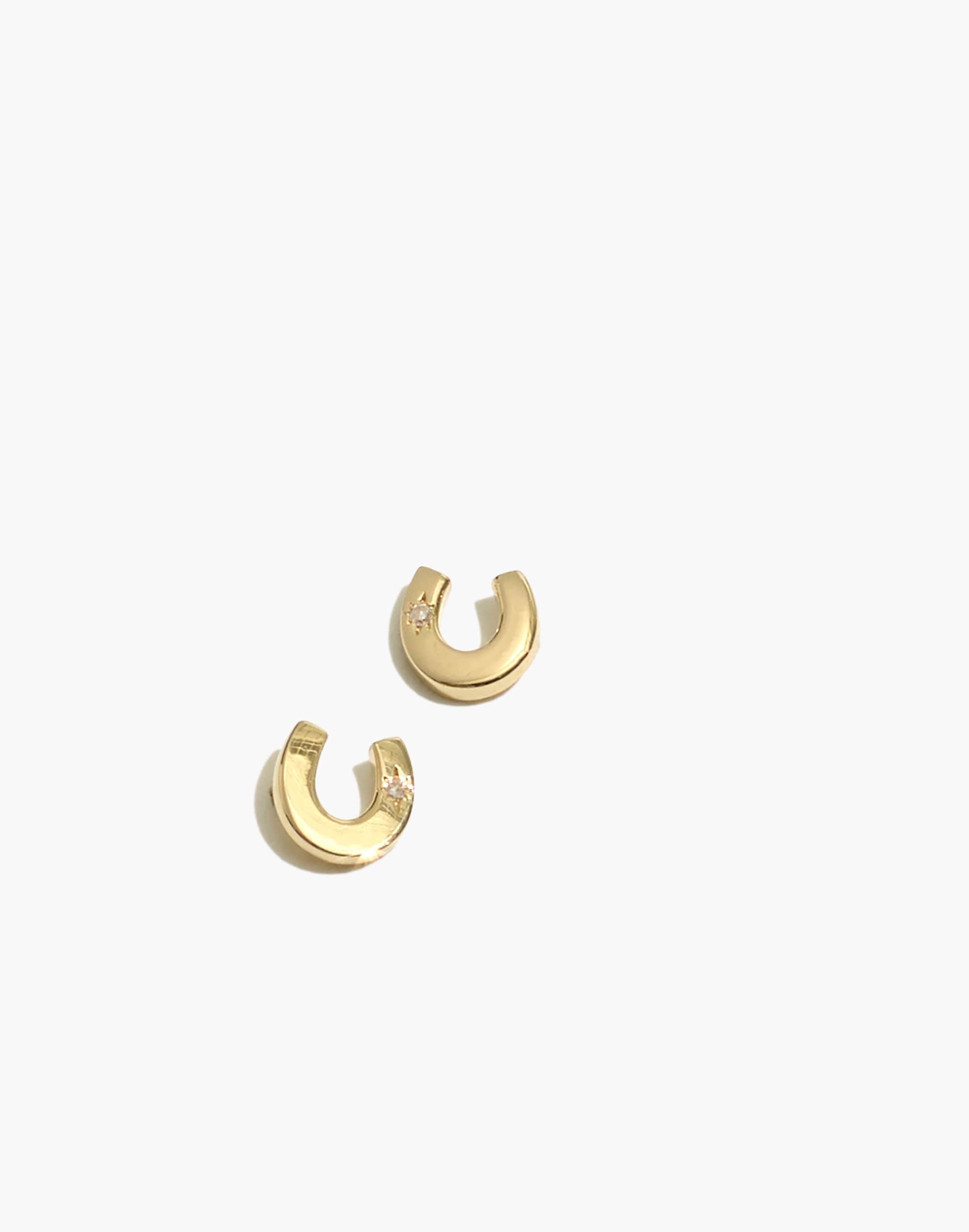 14k Gold Diamond Horseshoe Stud Earrings