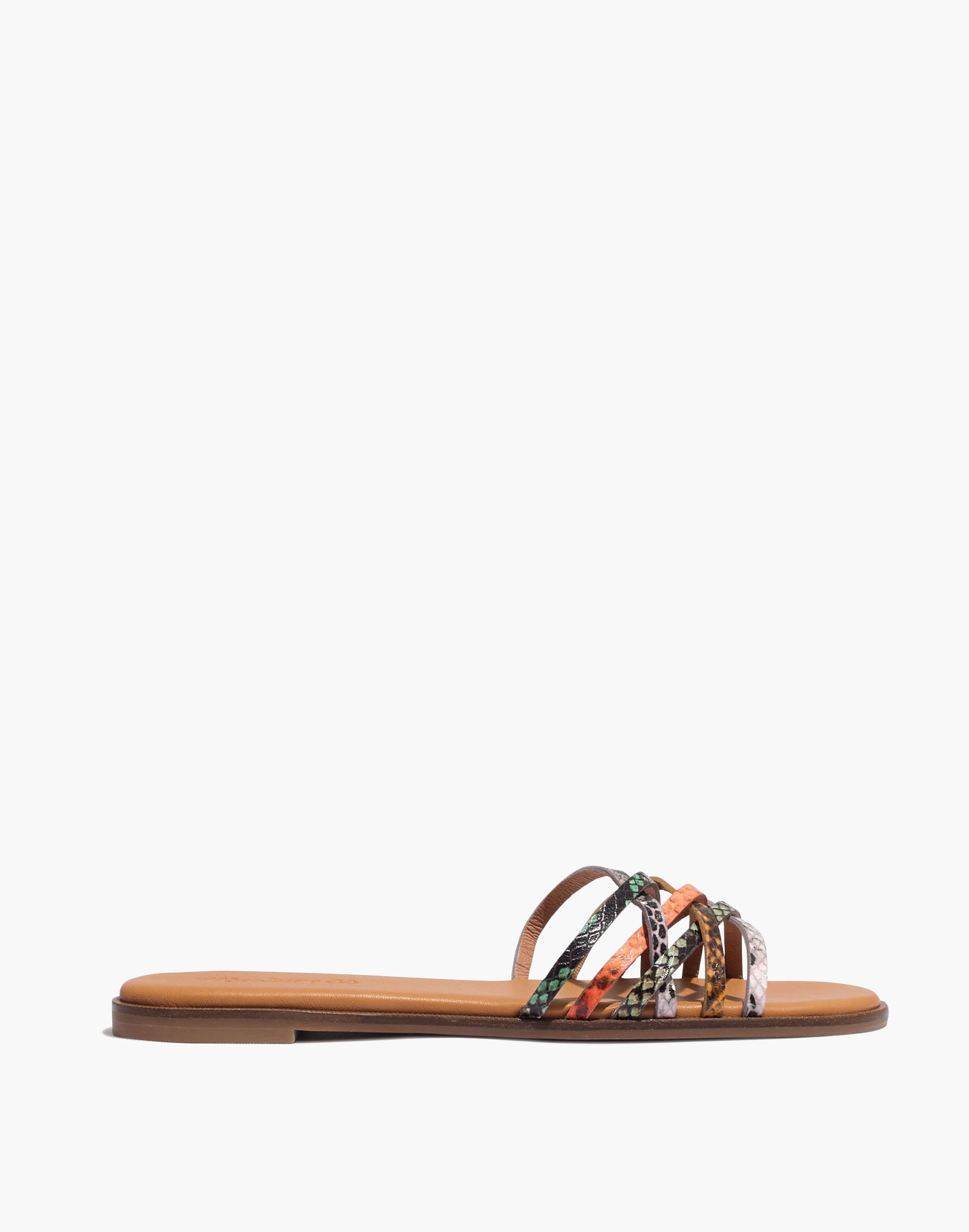 The Tracie Crisscross Slide Sandal in Snake Embossed Leather