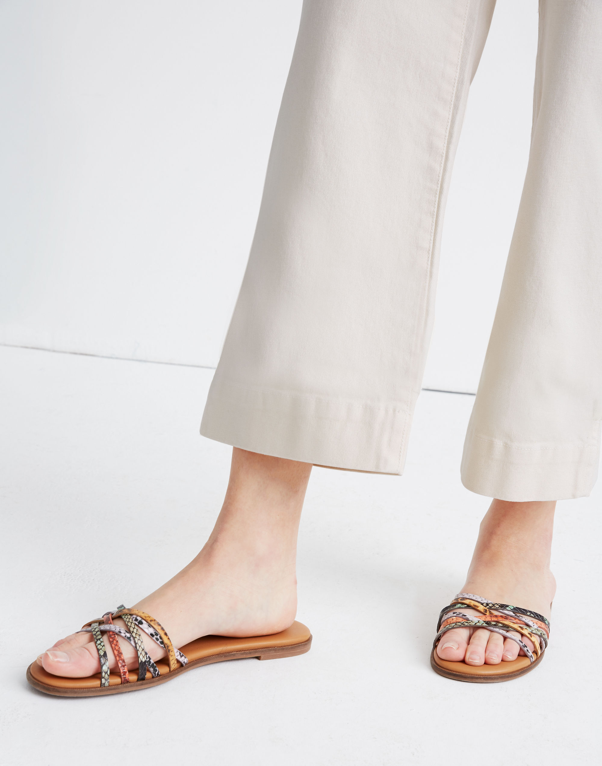 The Tracie Crisscross Slide Sandal in Snake Embossed Leather
