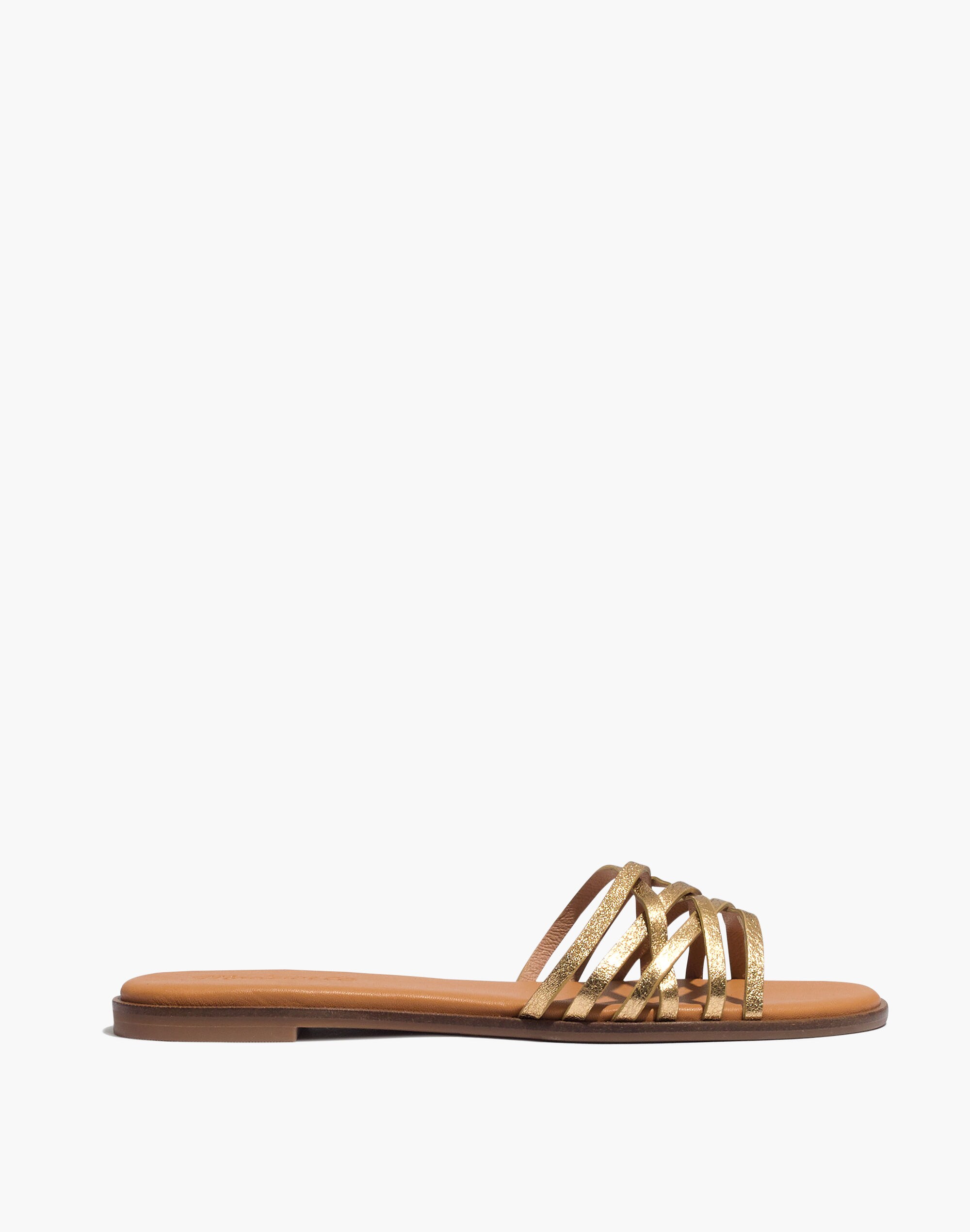 The Tracie Crisscross Slide Sandal in Metallic Leather