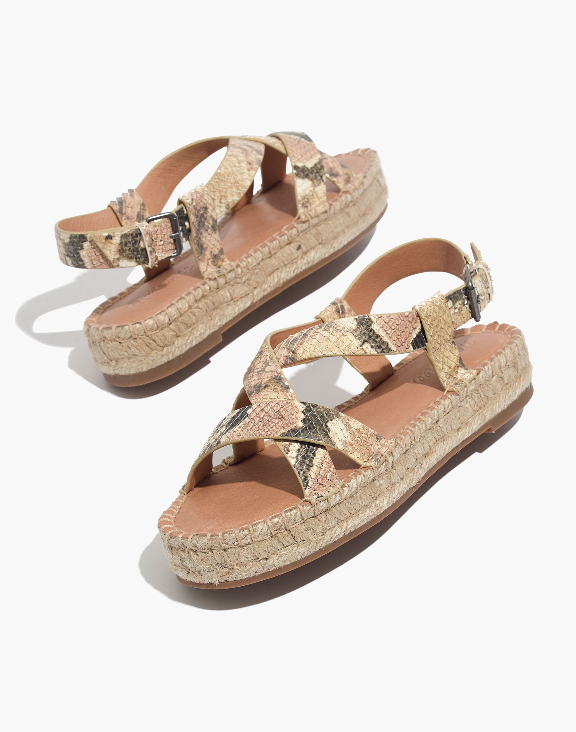 The Malia Espadrille Sandal in Snake Embossed Leather