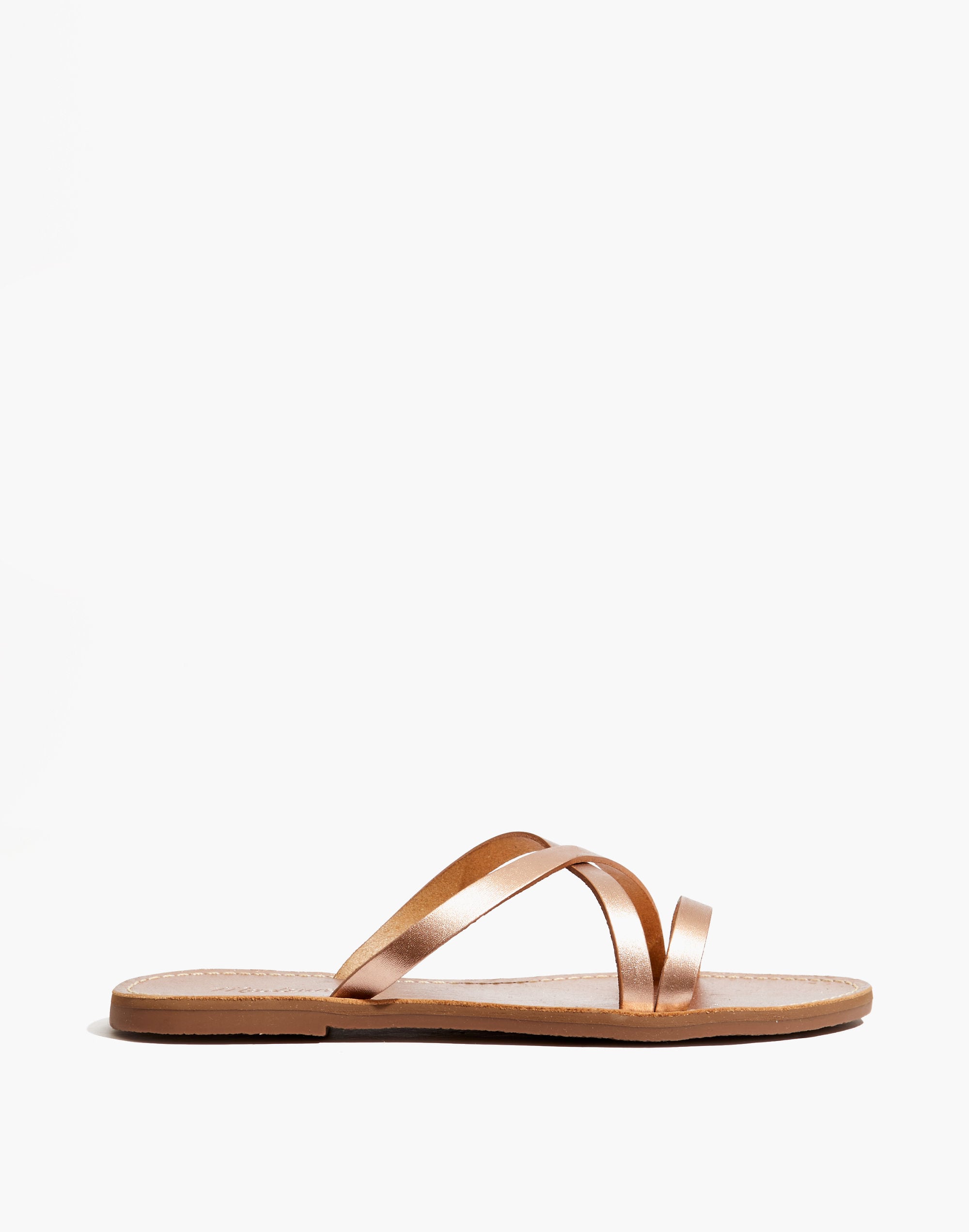 The Boardwalk Skinny-Strap Slide Sandal in Metallic