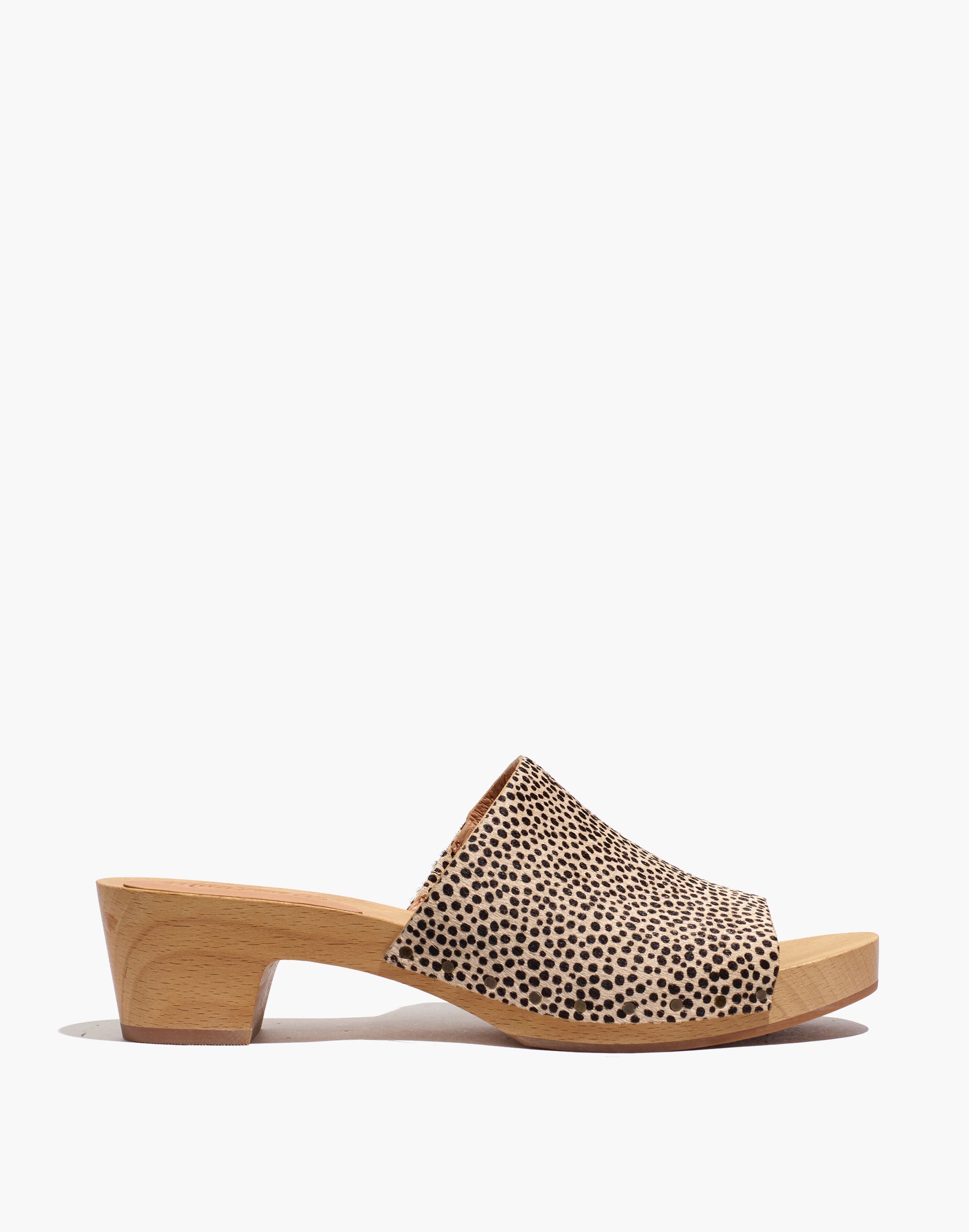 The Evelyn Slide Clog in Spotted Calf Hair