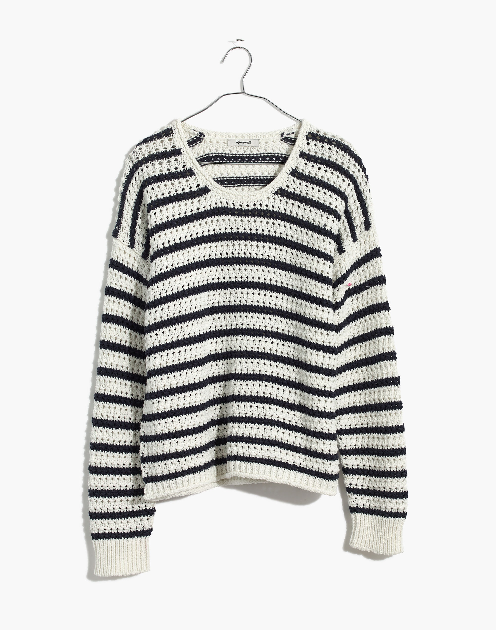 Striped Open-Stitch Austen Pullover Sweater
