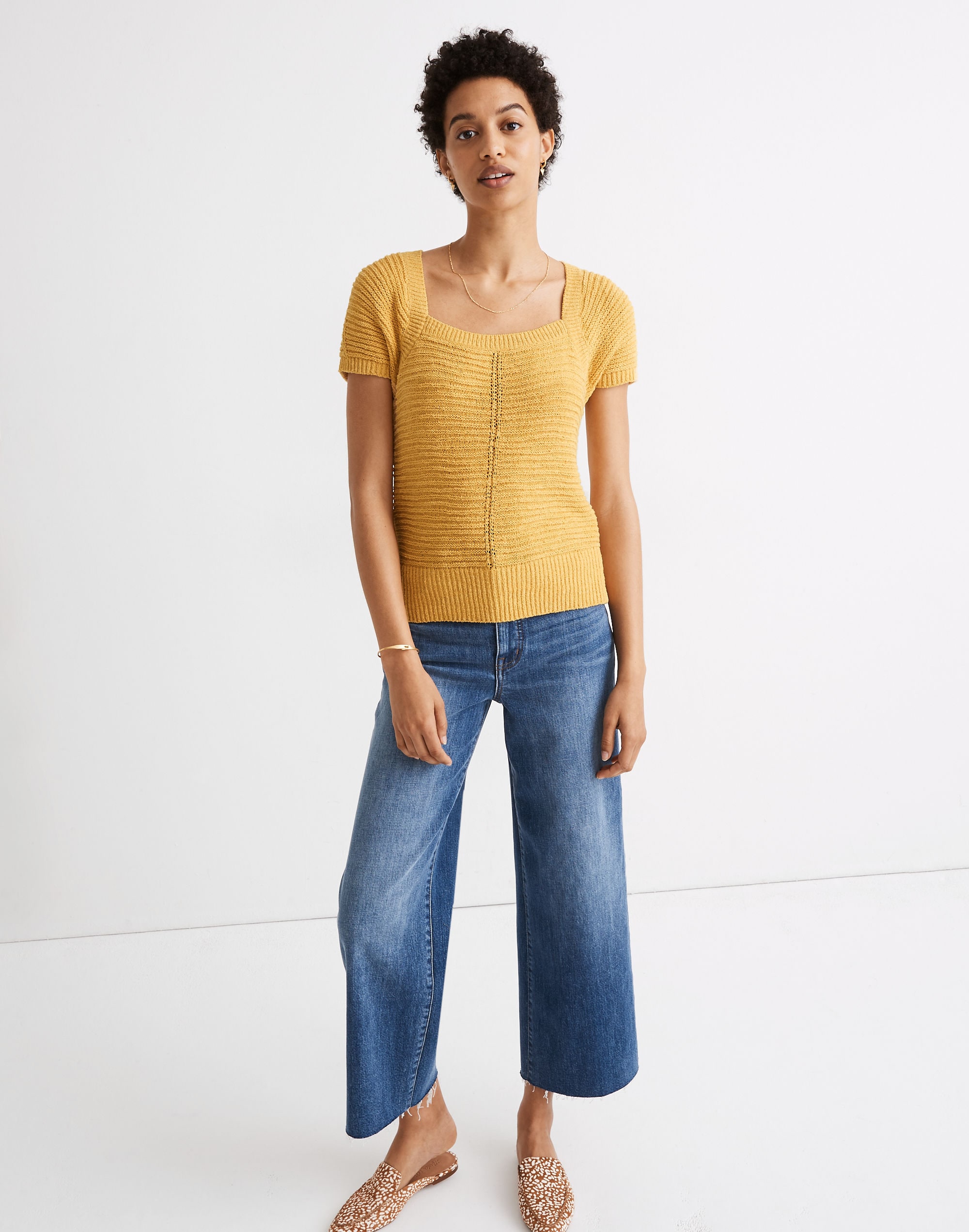 Ribbed Square-Neck Sweater