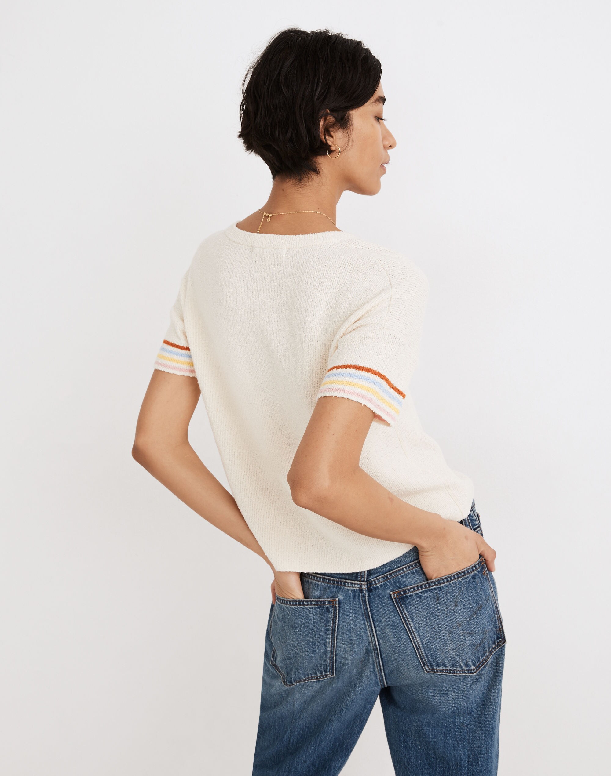 Henley Sweater Tee in Rainbow Stripe