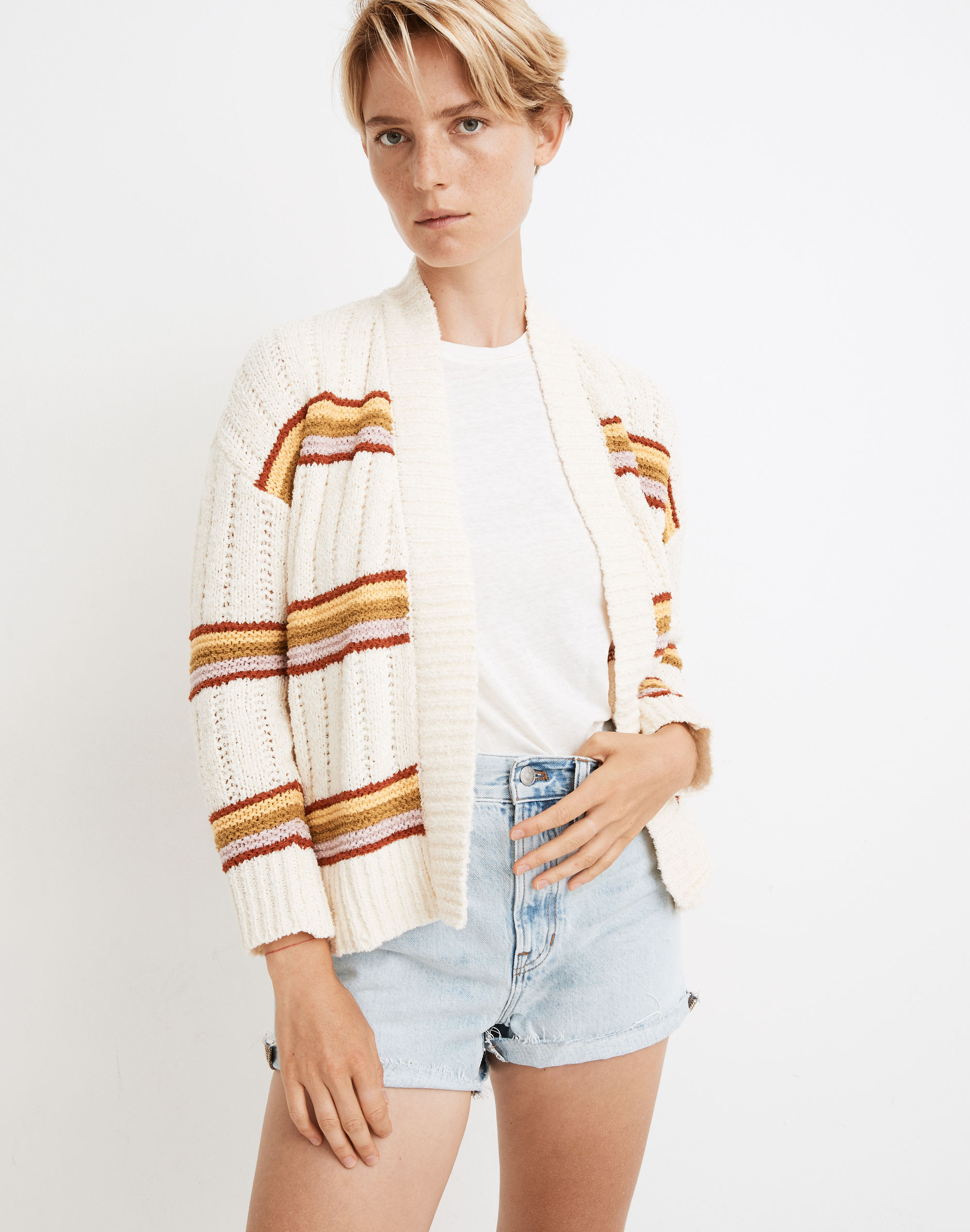 striped diaz open cardigan