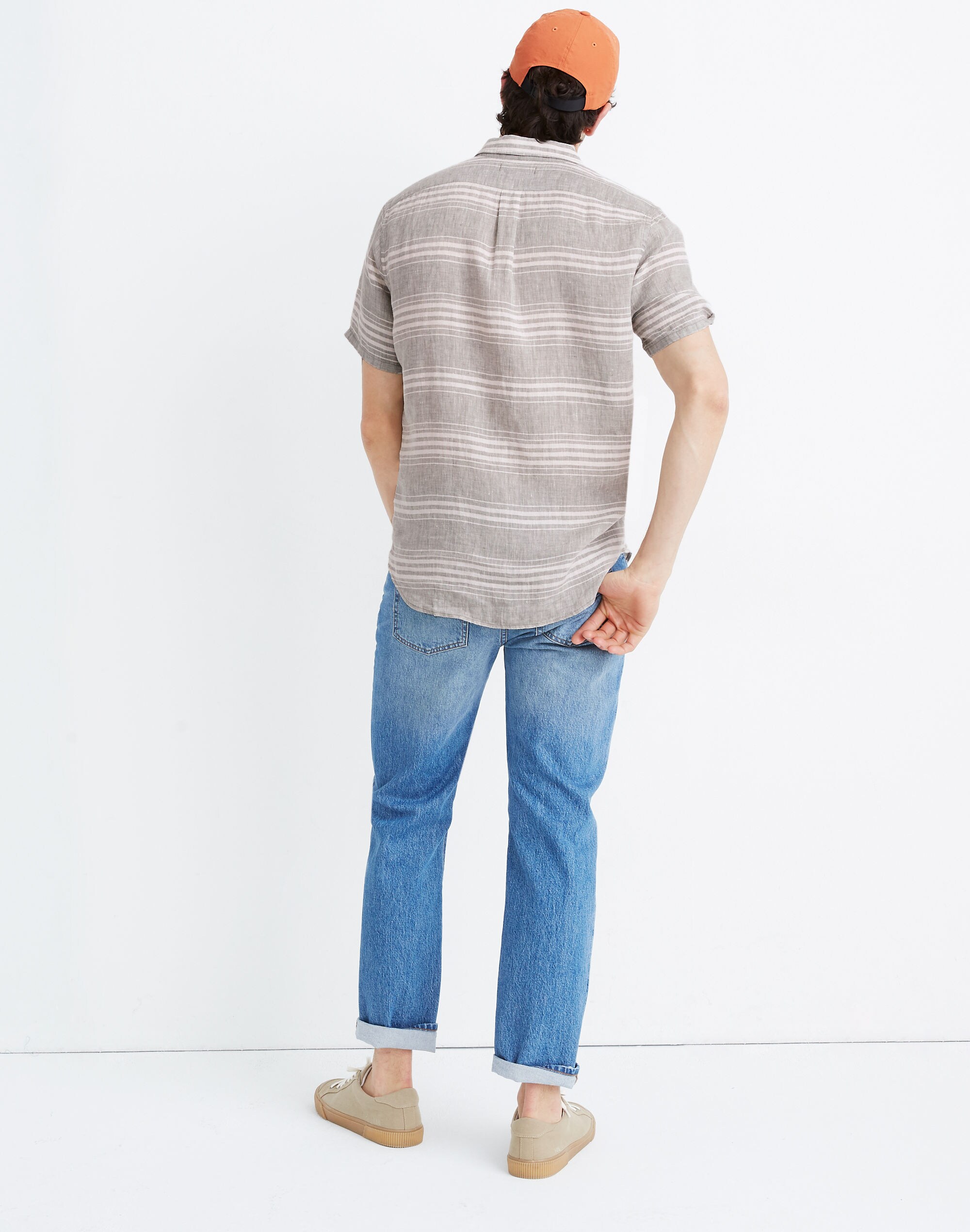 Linen Short-Sleeve Perfect Shirt in Muirwood Stripe
