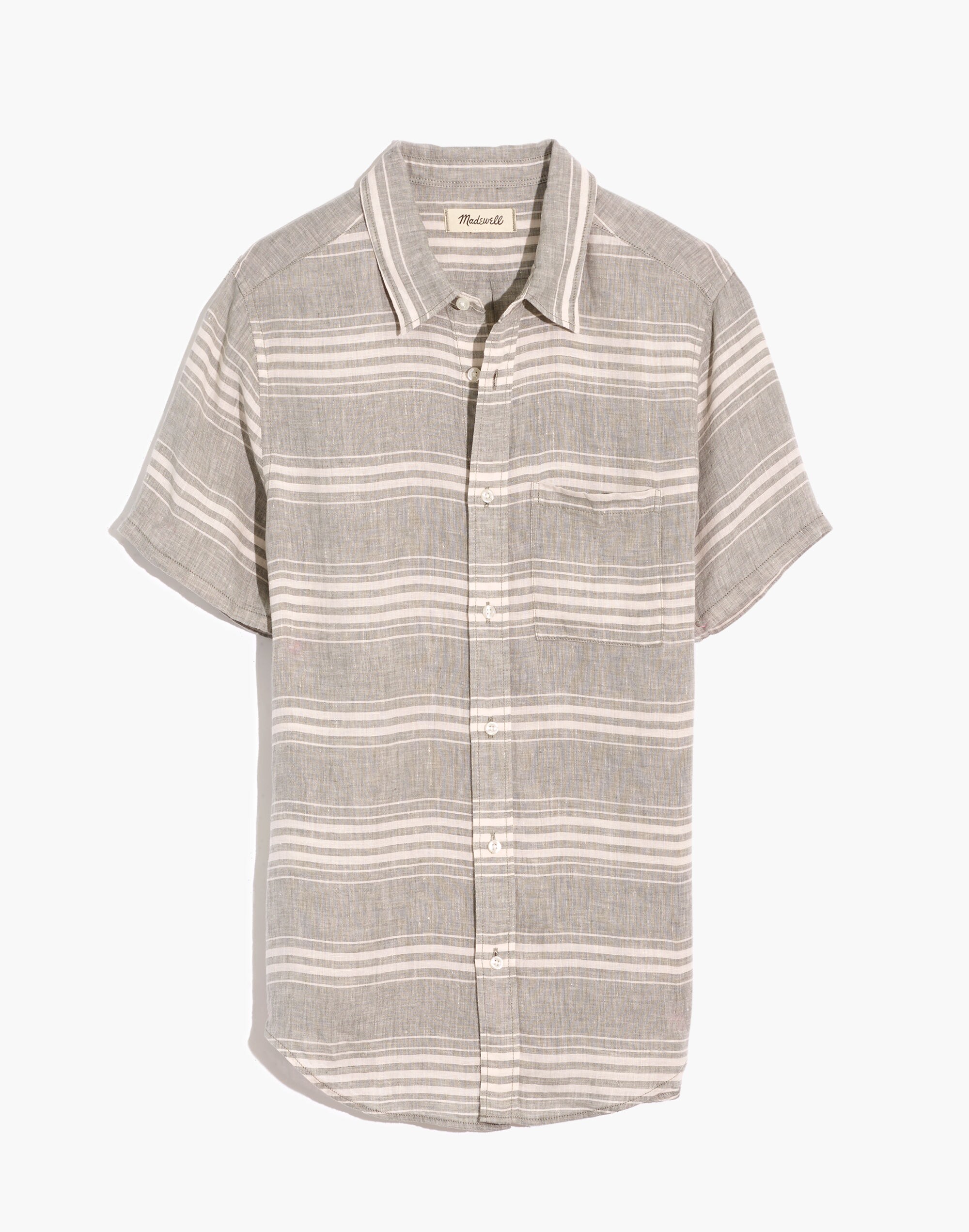 Linen Short-Sleeve Perfect Shirt in Muirwood Stripe