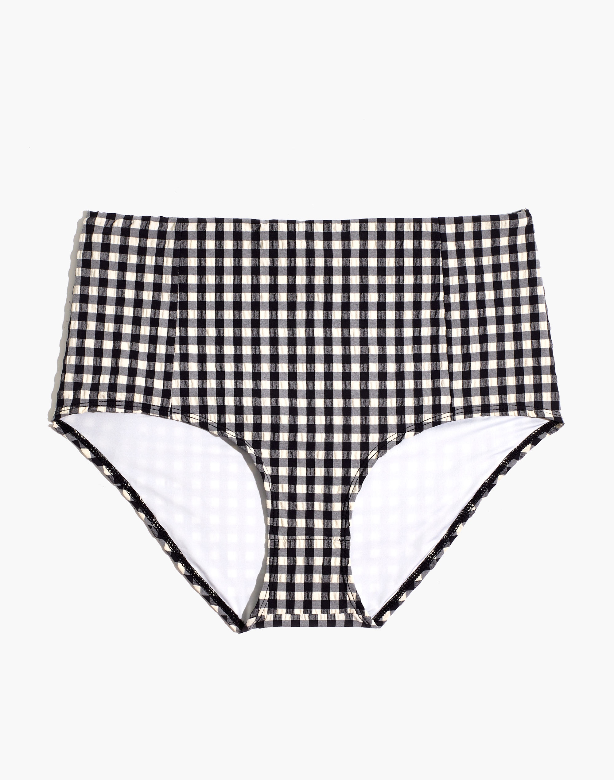 Madewell Second Wave Seersucker Retro High-Waisted Bikini Bottom in Gingham Check
