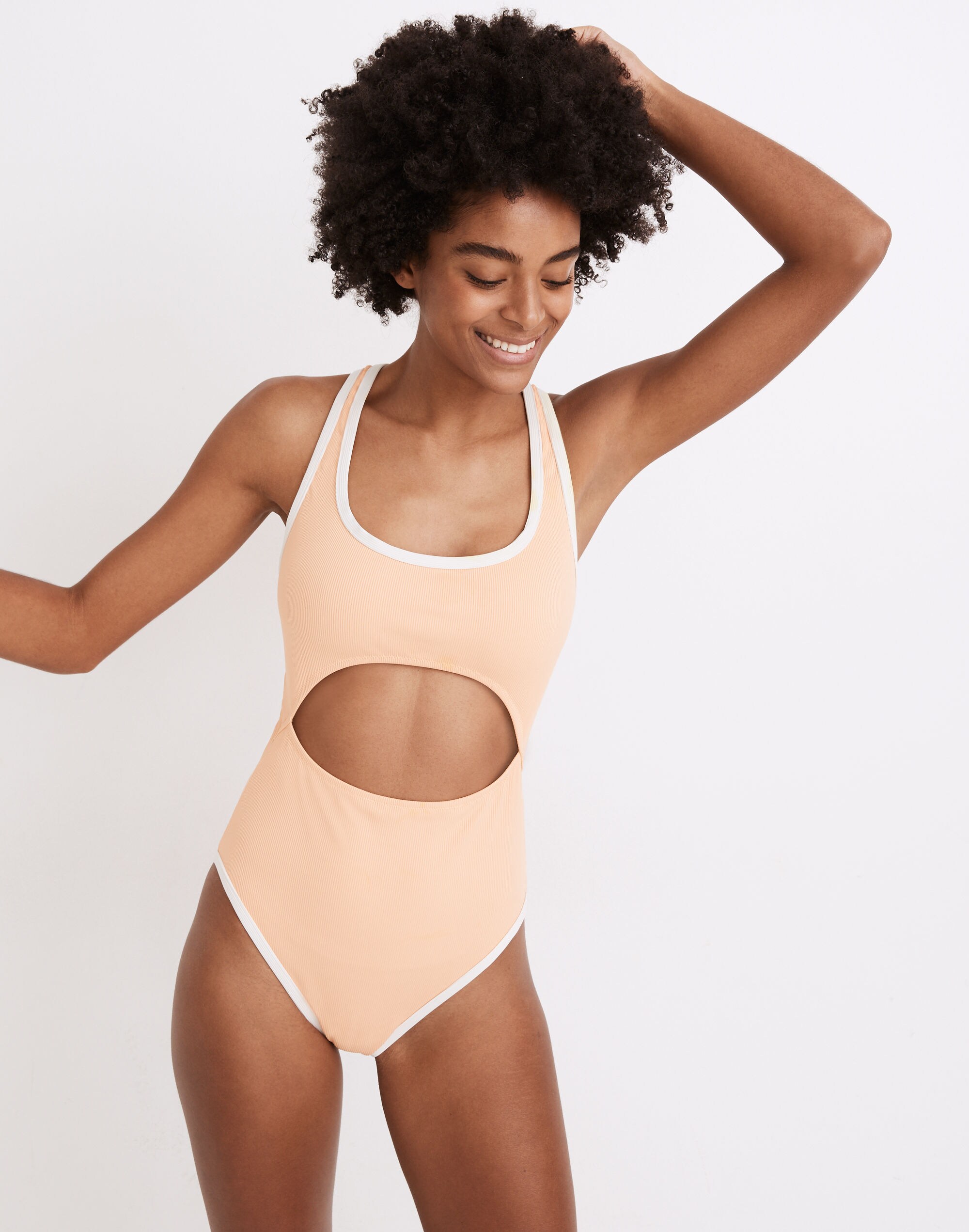 Madewell Second Wave Ribbed Racerback Cutout One-Piece Swimsuit