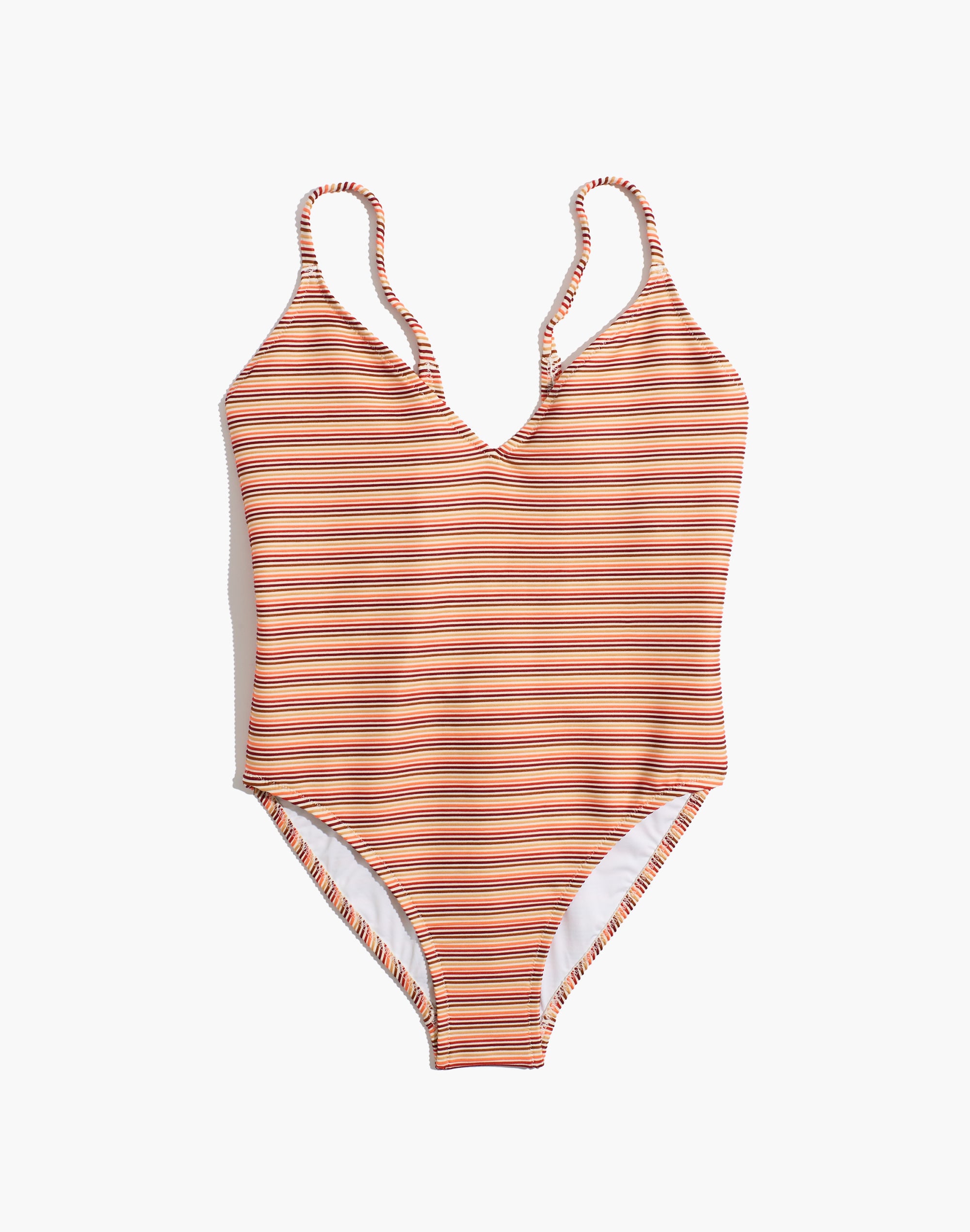 Madewell Ribbed Low-V One-Piece Swimsuit in Ombr&eacute; Stripe