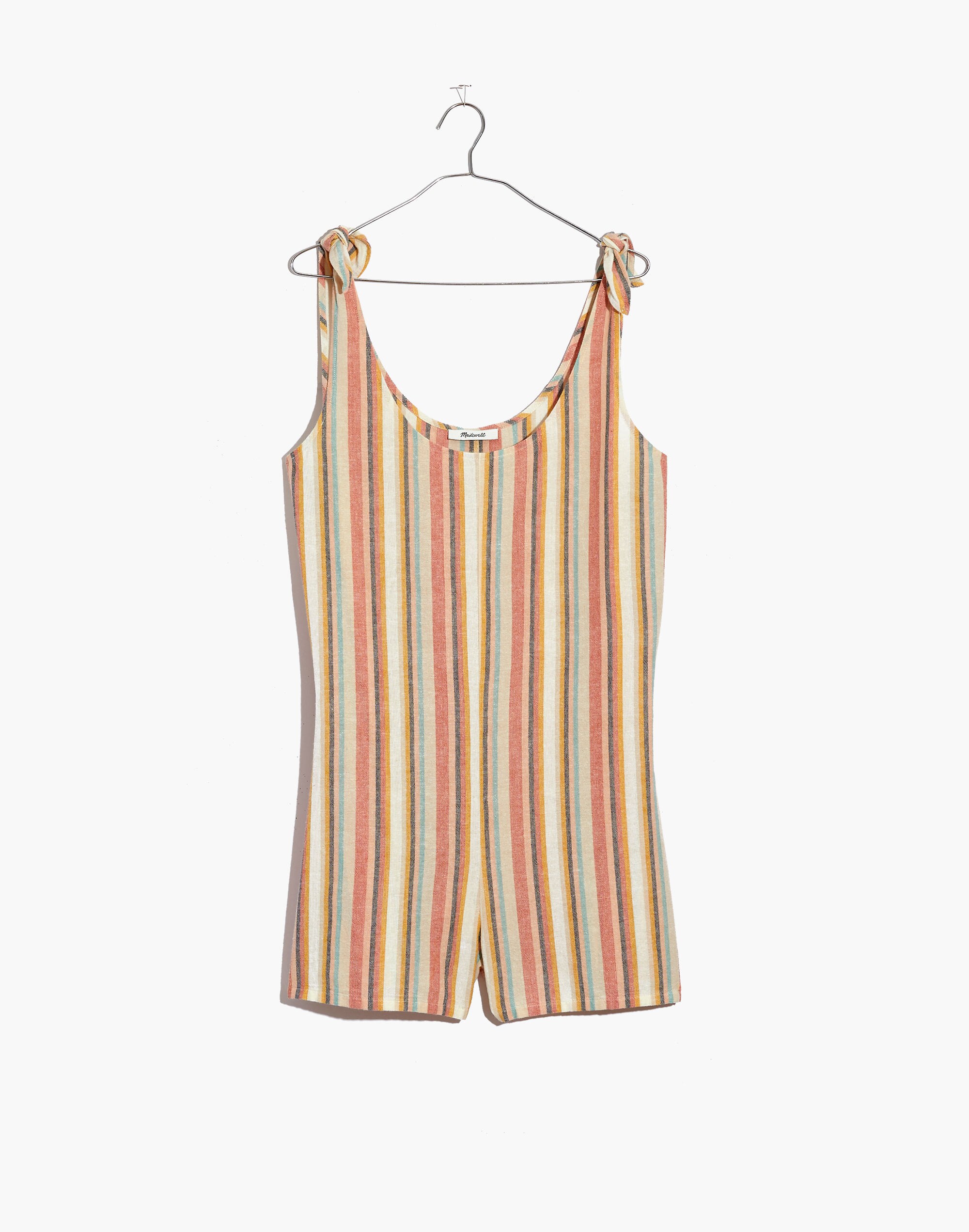 Tie-Strap Cover-Up Romper in Rainbow Stripe