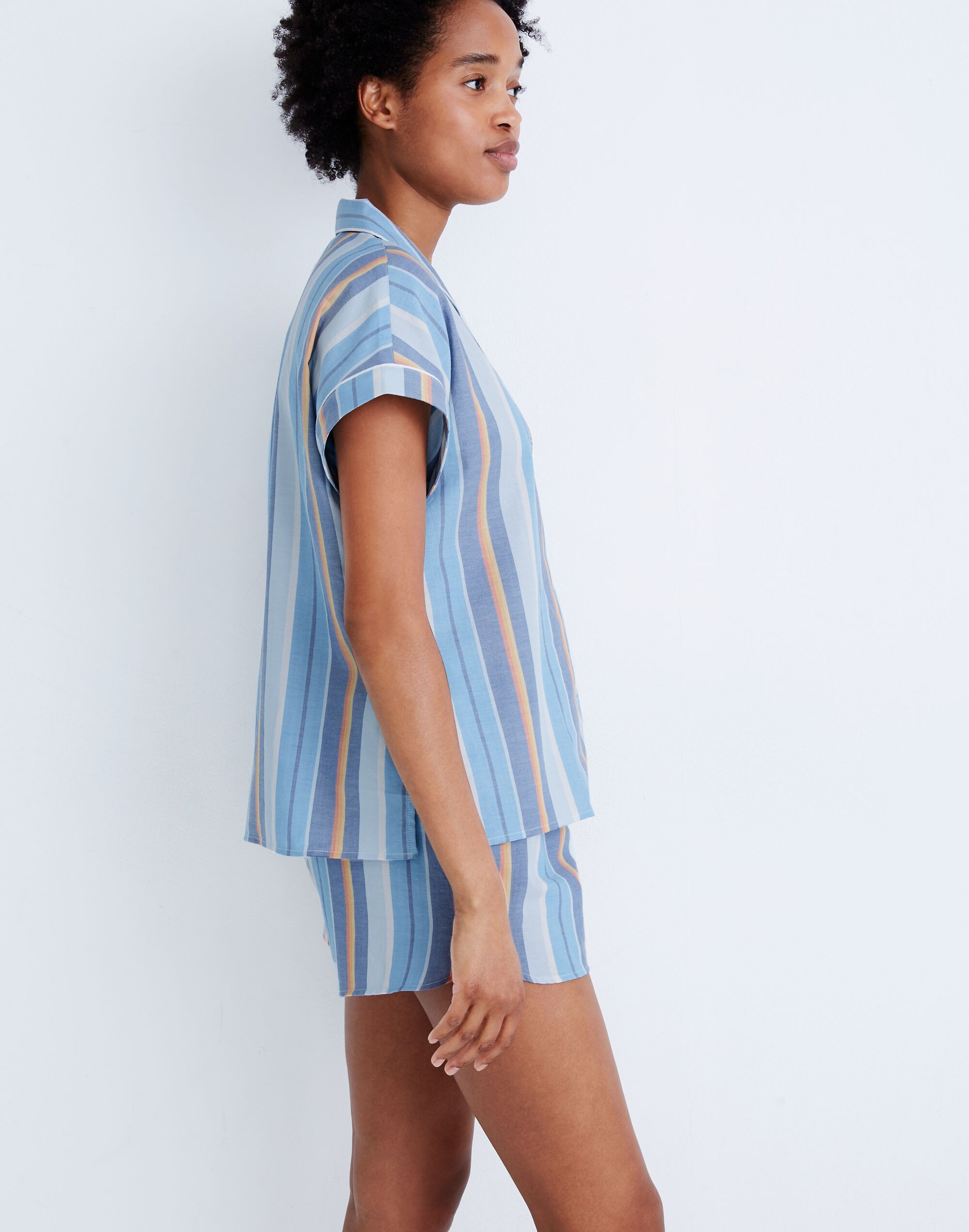 Bedtime Pajama Top in Solano Stripe: Colorblock Piping Edition
