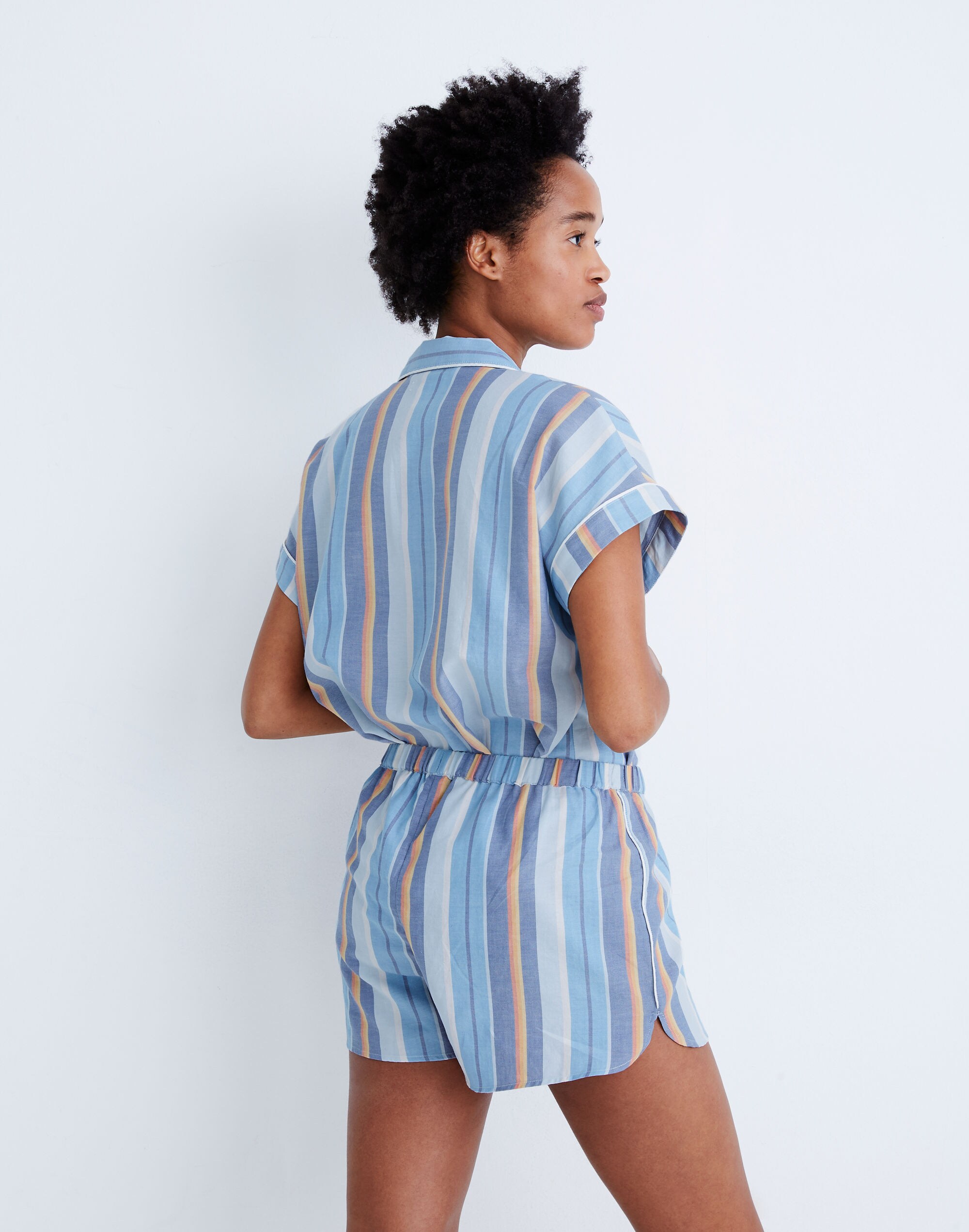 Bedtime Pajama Shorts in Solano Stripe: Colorblock Piping Edition