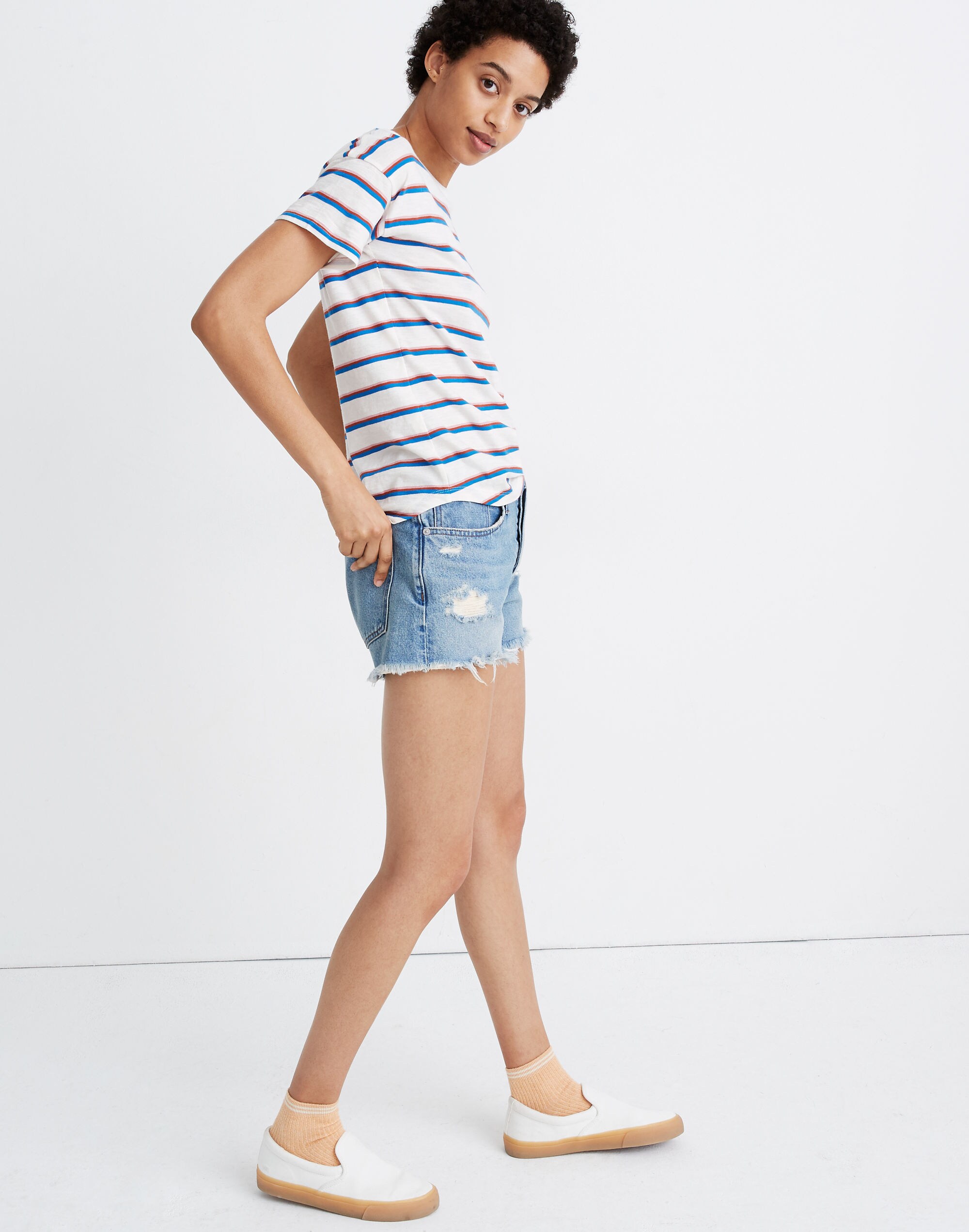 Whisper Cotton Rib-Crewneck Tee in Rockwood Stripe