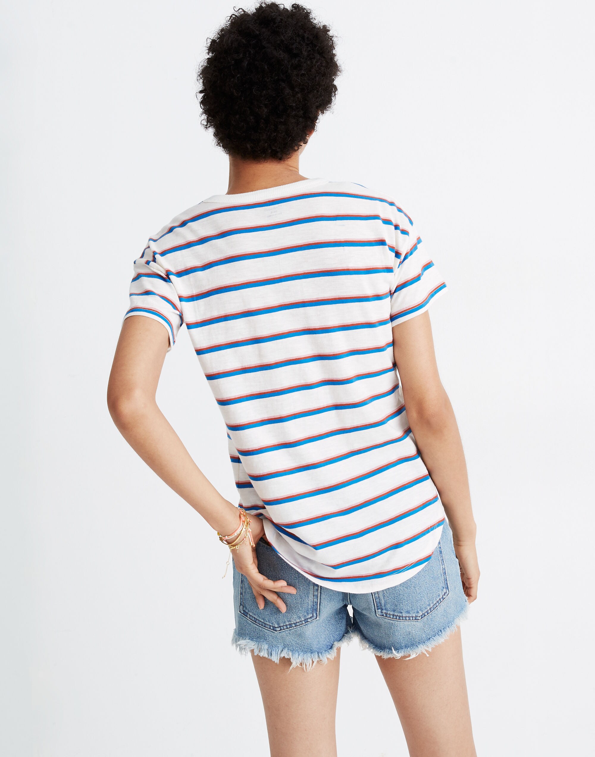 Whisper Cotton Rib-Crewneck Tee in Rockwood Stripe