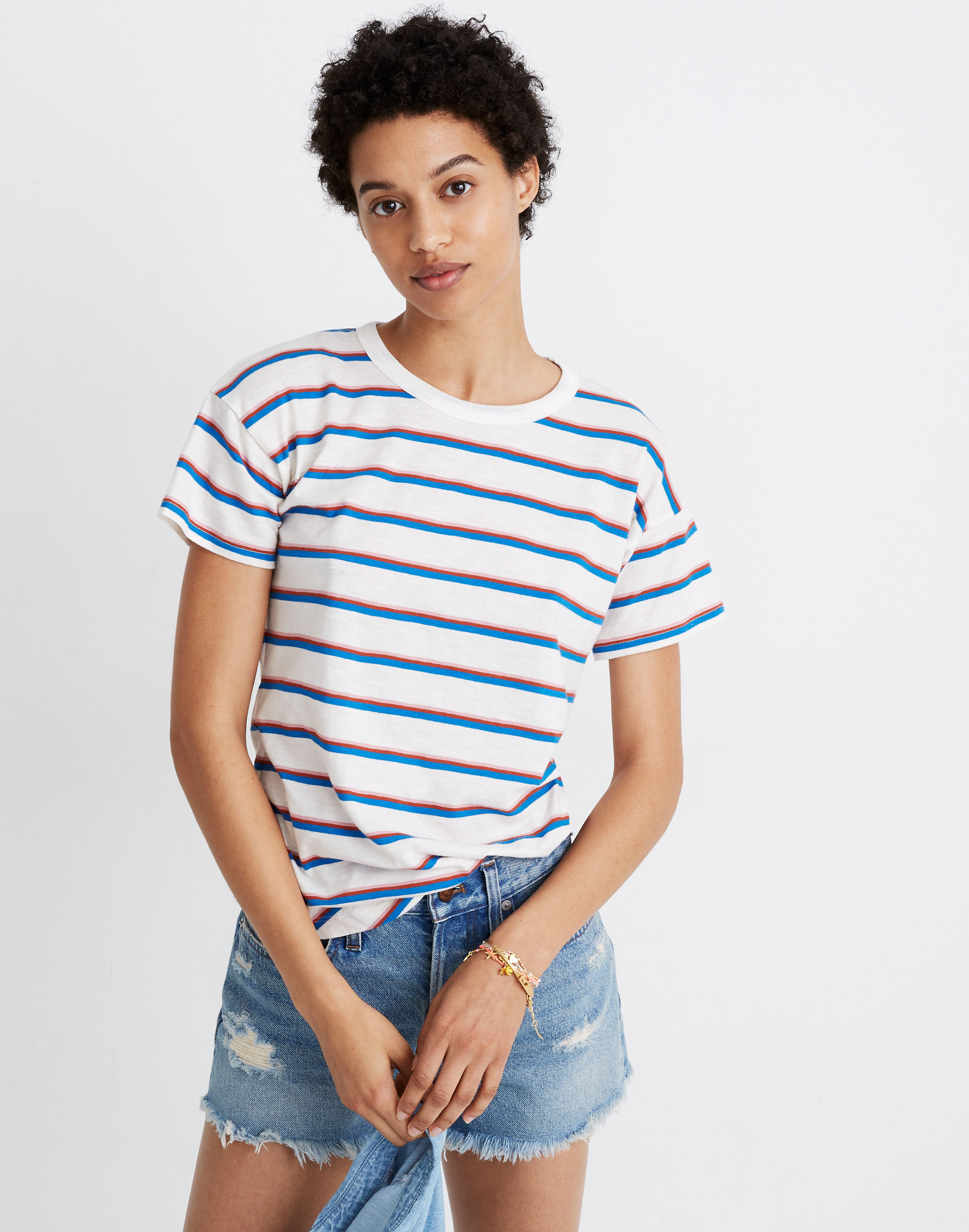 Whisper Cotton Rib-Crewneck Tee in Rockwood Stripe