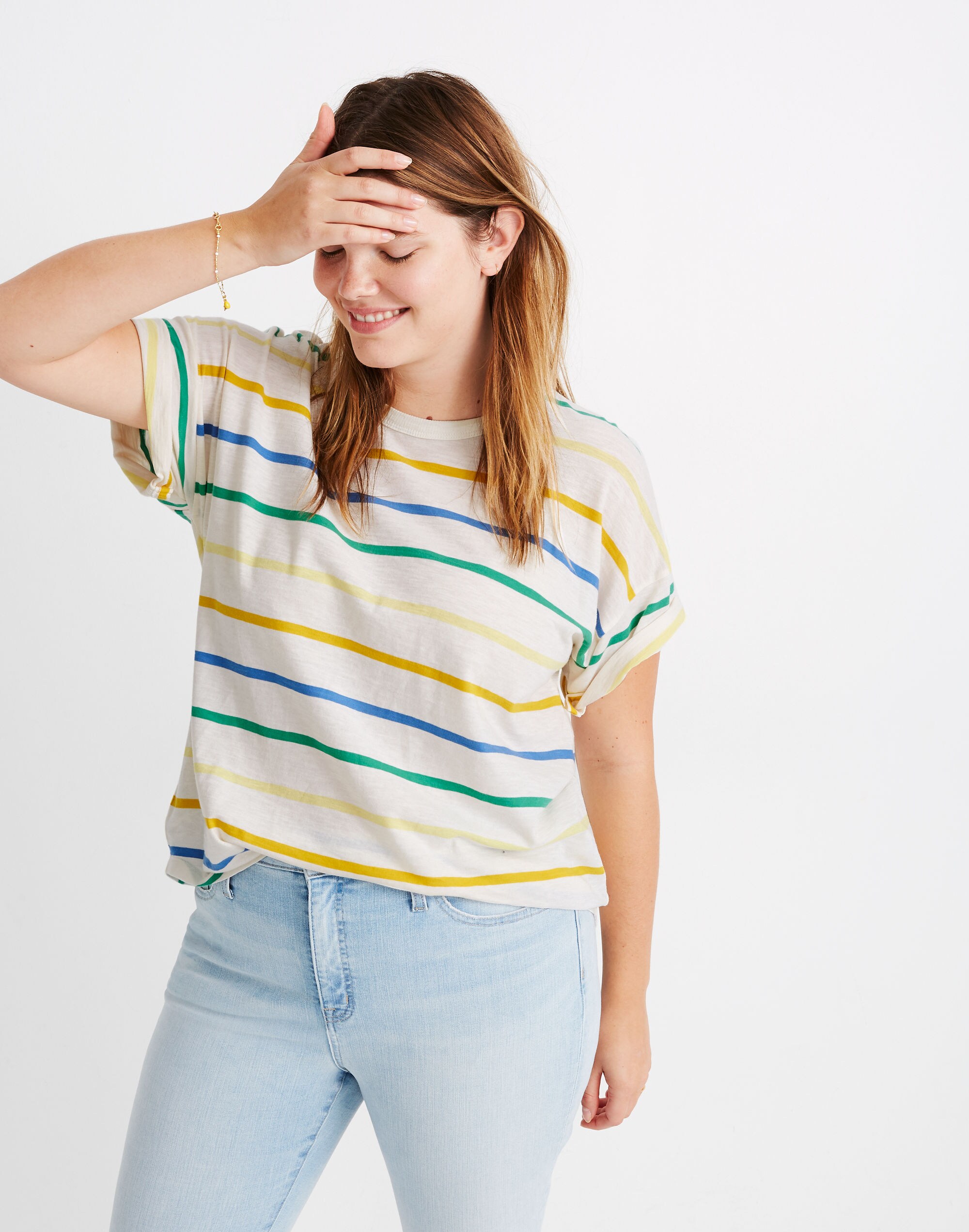 Whisper Cotton Rib-Crewneck Tee in Raymond Stripe