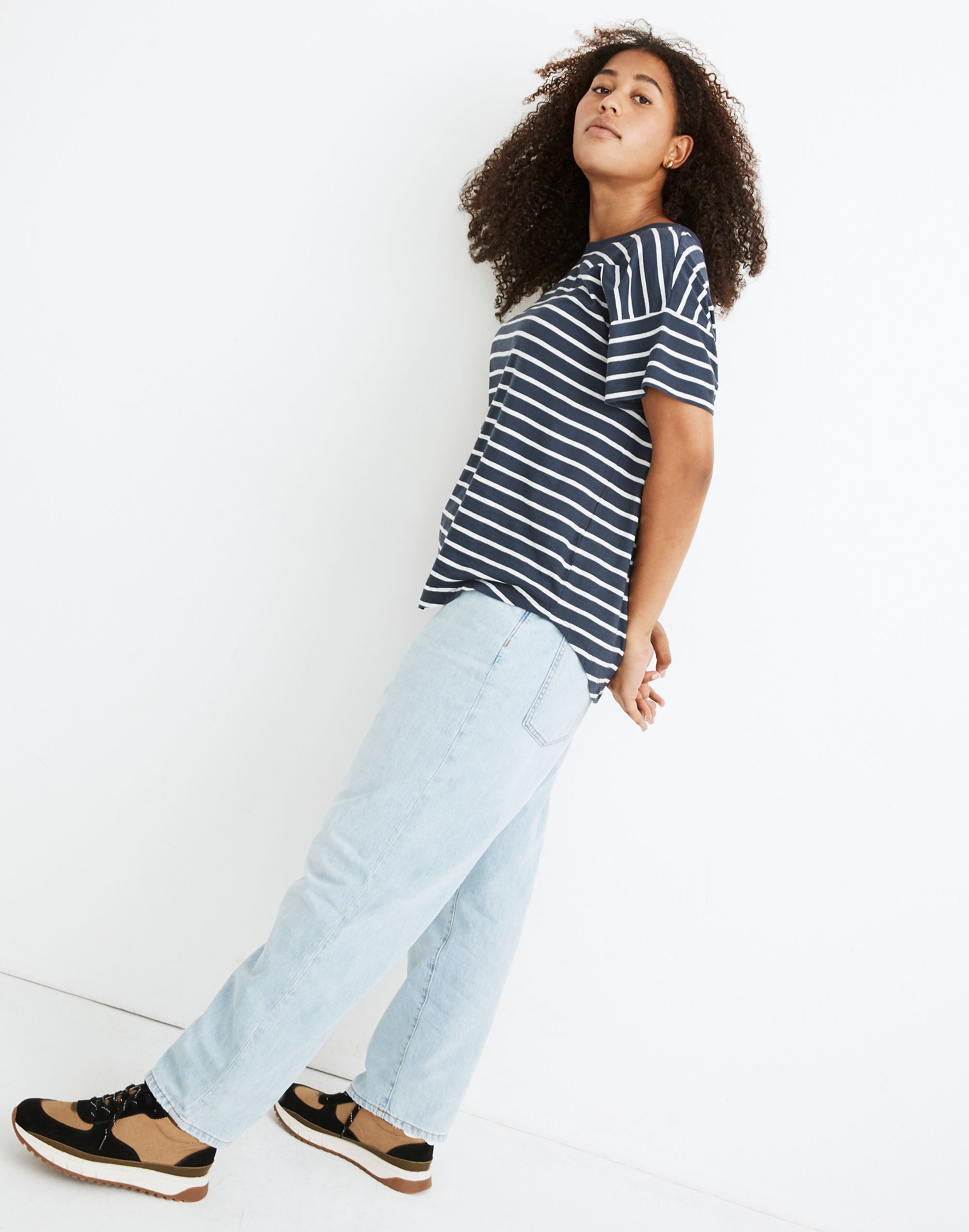 Whisper Cotton Rib-Crewneck Tee in Mariner Stripe