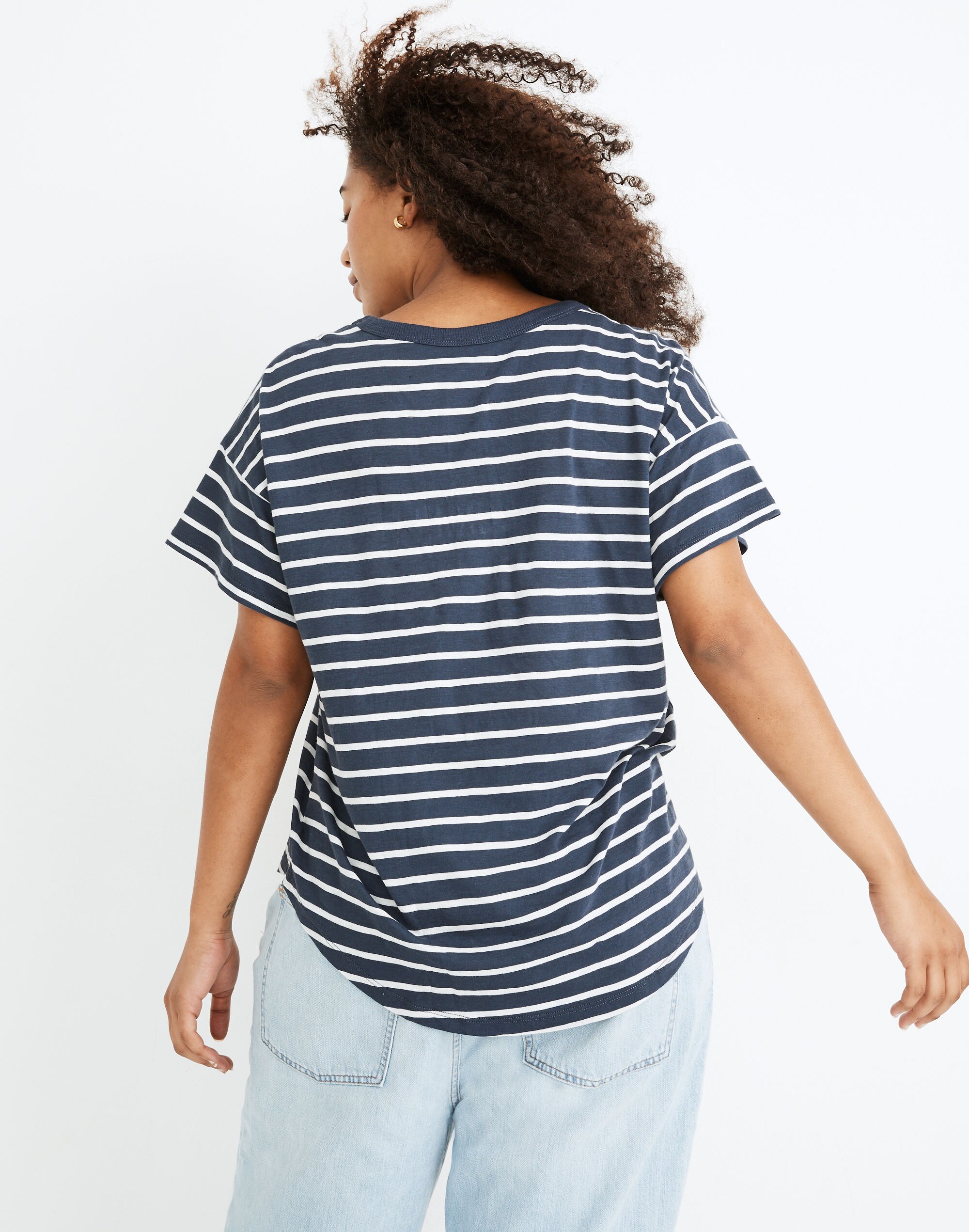 Whisper Cotton Rib-Crewneck Tee in Mariner Stripe