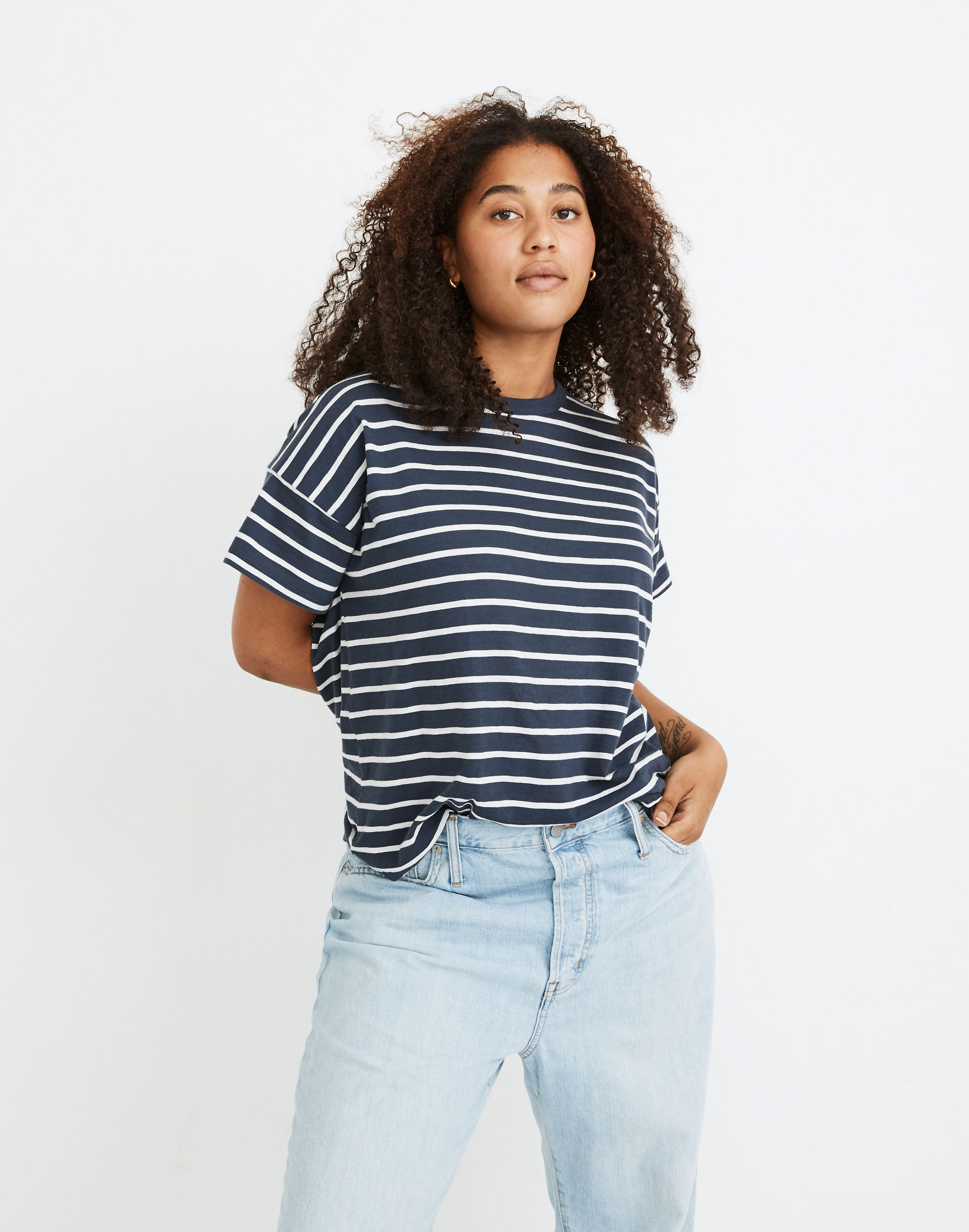 Whisper Cotton Rib-Crewneck Tee in Mariner Stripe