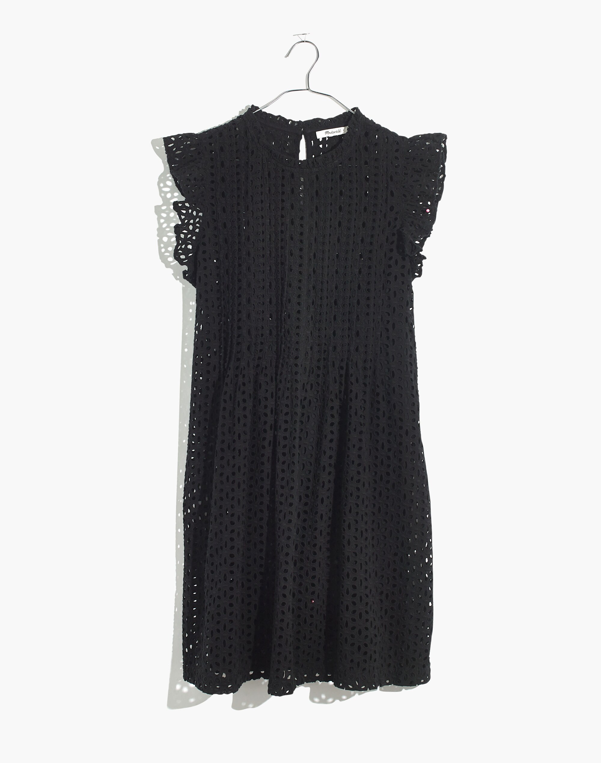 Eyelet Ruffle-Sleeve Pintuck Mini Dress