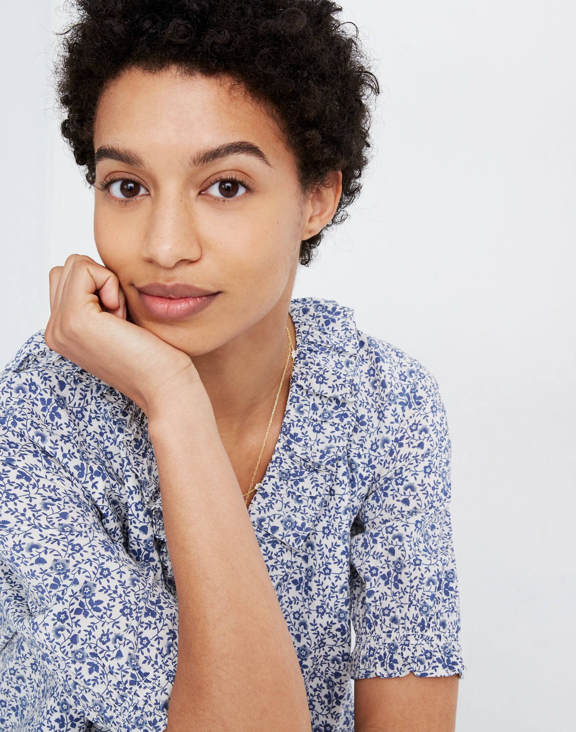 Ruffle Button-Front Trapeze Dress in Americana Floral