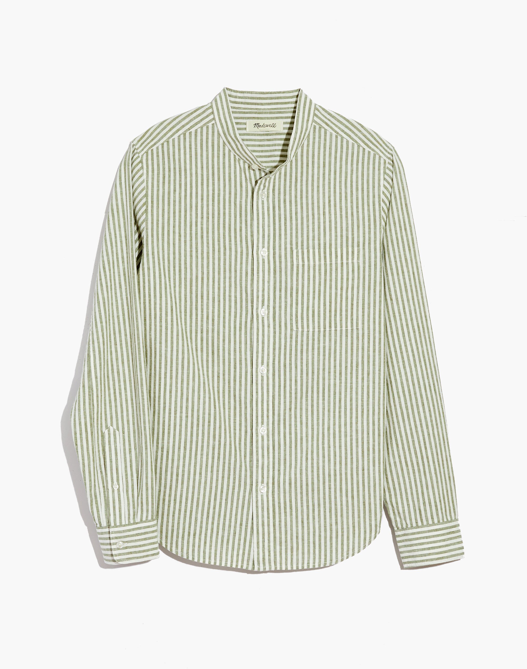 Linen-Blend Banded-Collar Perfect Shirt in Woodruff Stripe