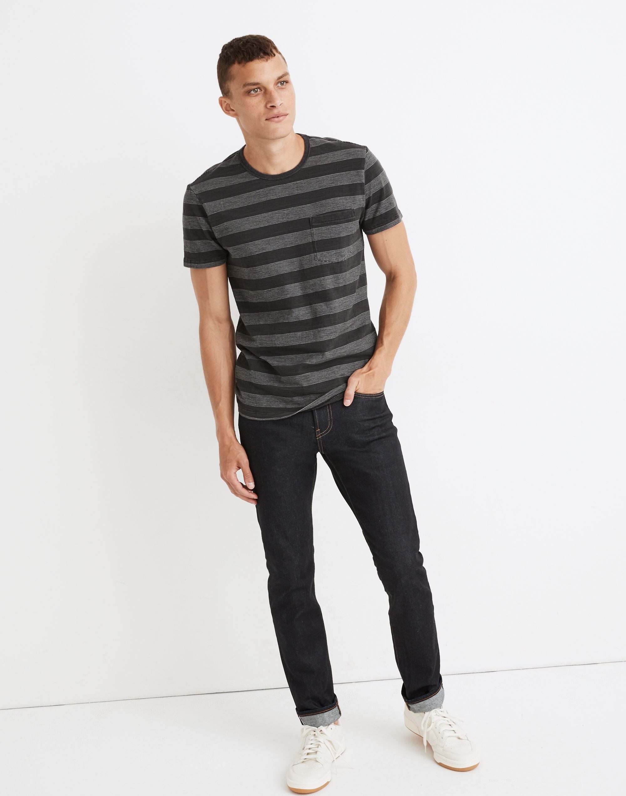 Allday Crewneck Pocket Tee in Graythorn Stripe