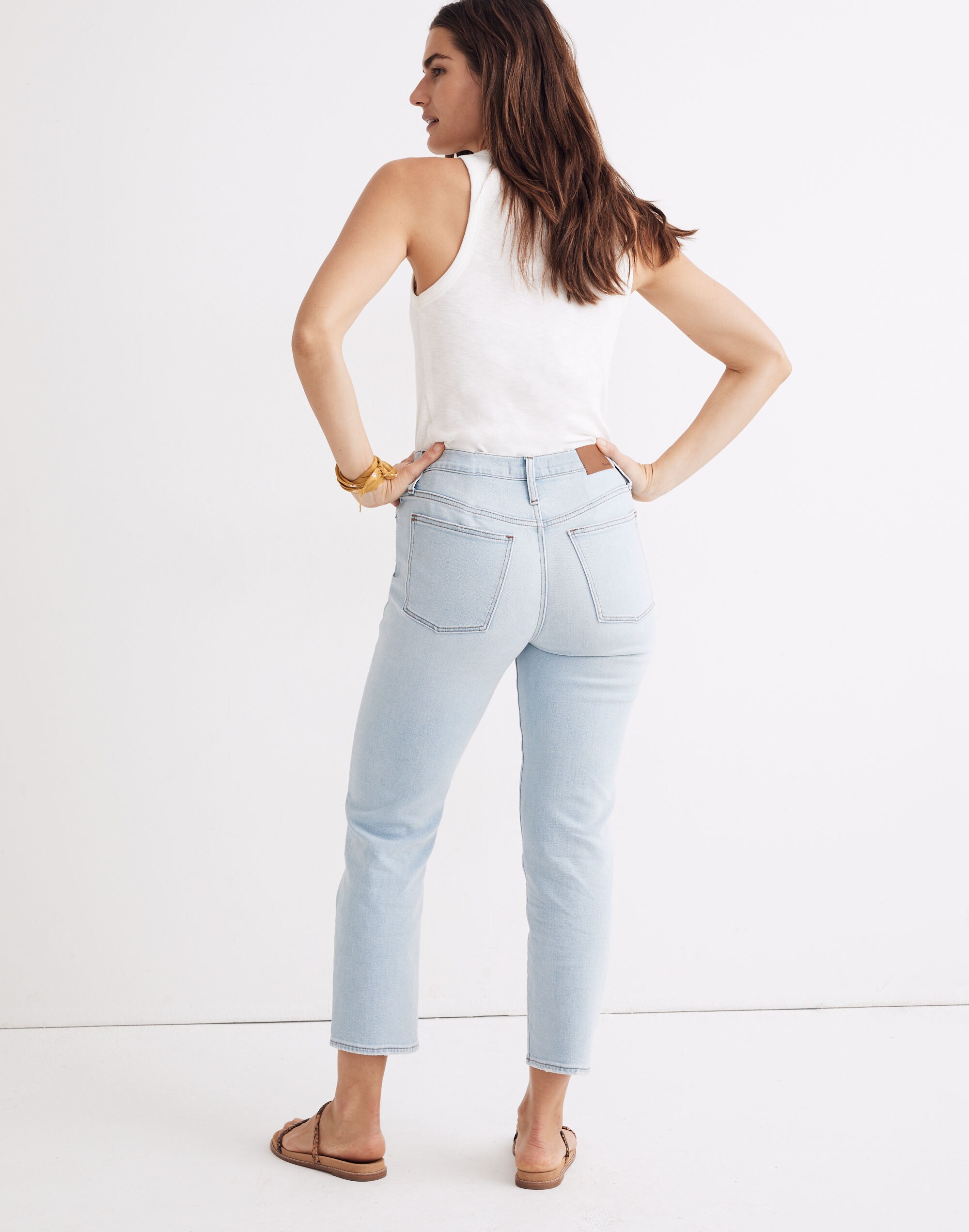 Mid-Rise Classic Straight Jeans in Wellingford Wash: Knee-Rip Edition