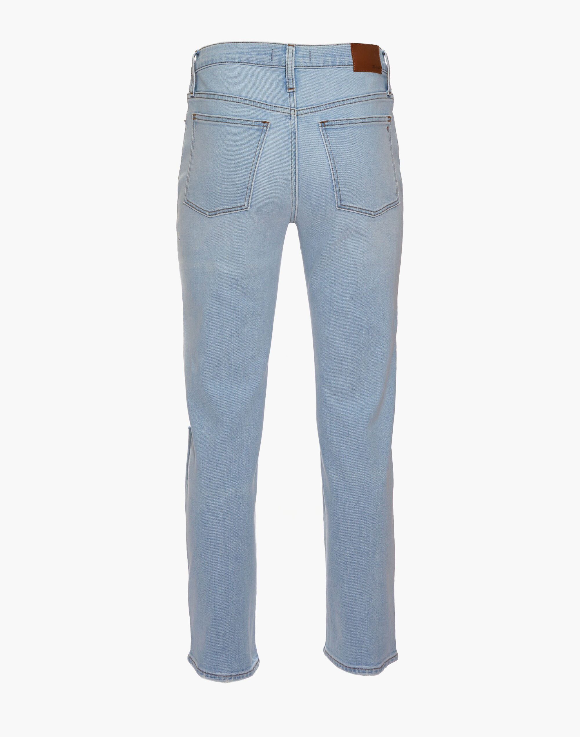 Mid-Rise Classic Straight Jeans in Wellingford Wash: Knee-Rip Edition