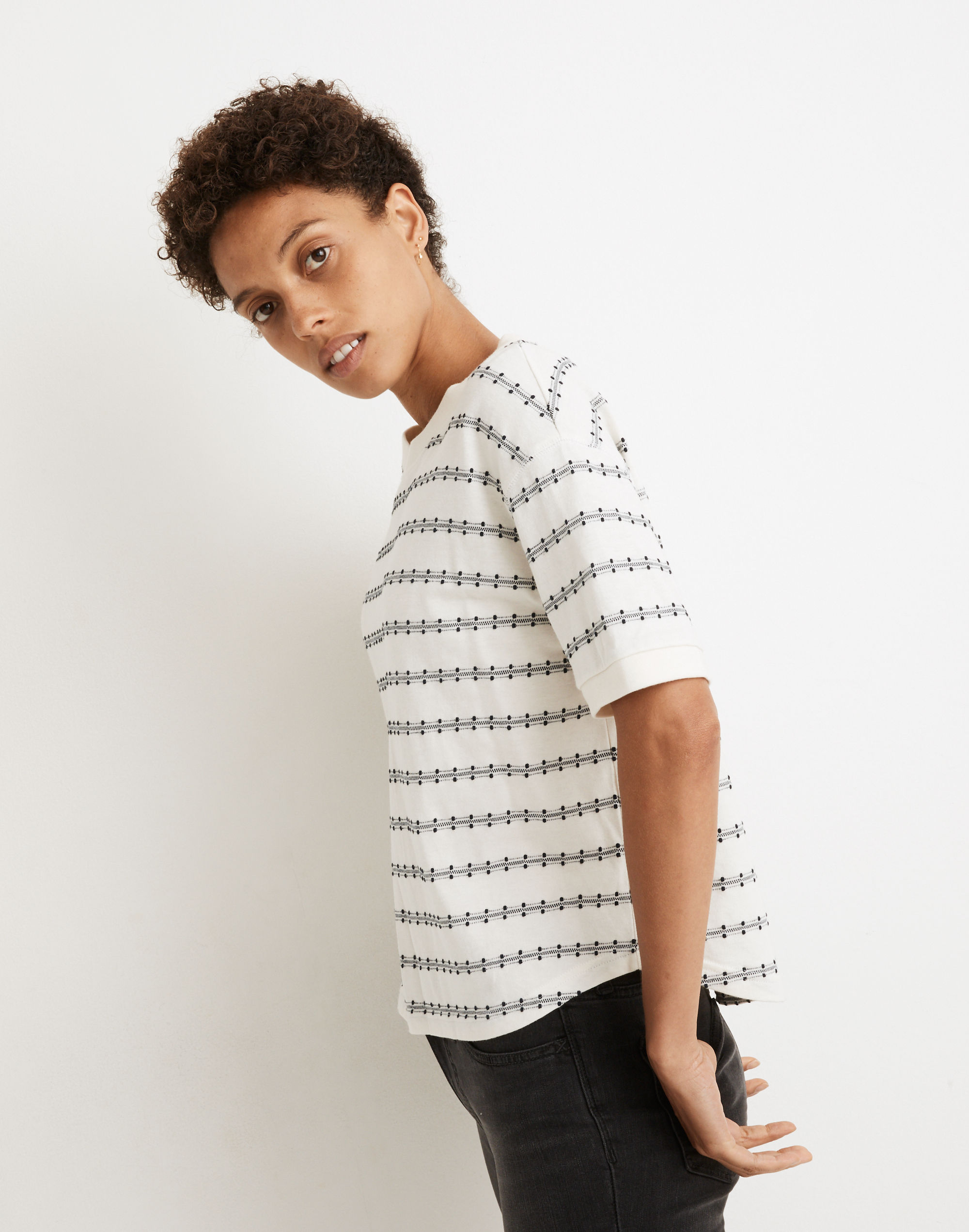 Everyday Crop Tee in Jacquard Stripe