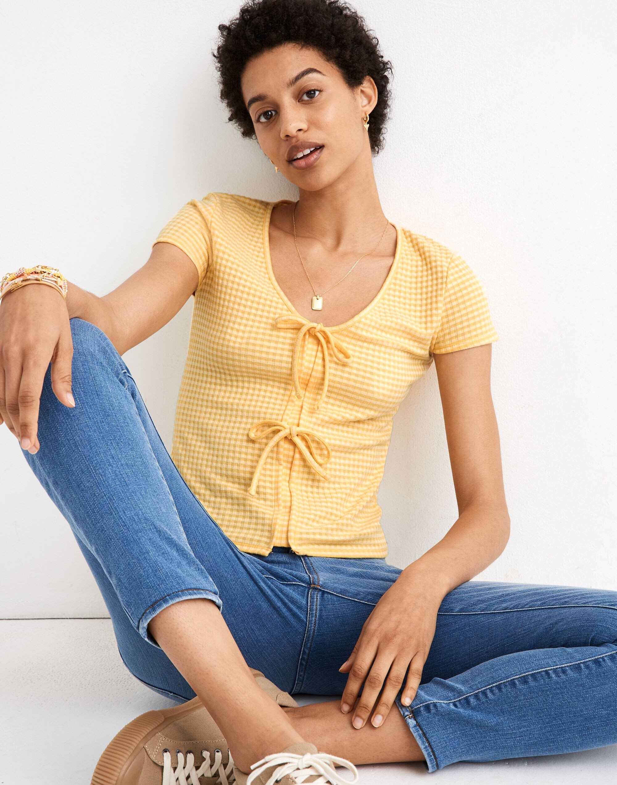 Gingham Bow-Front Tee