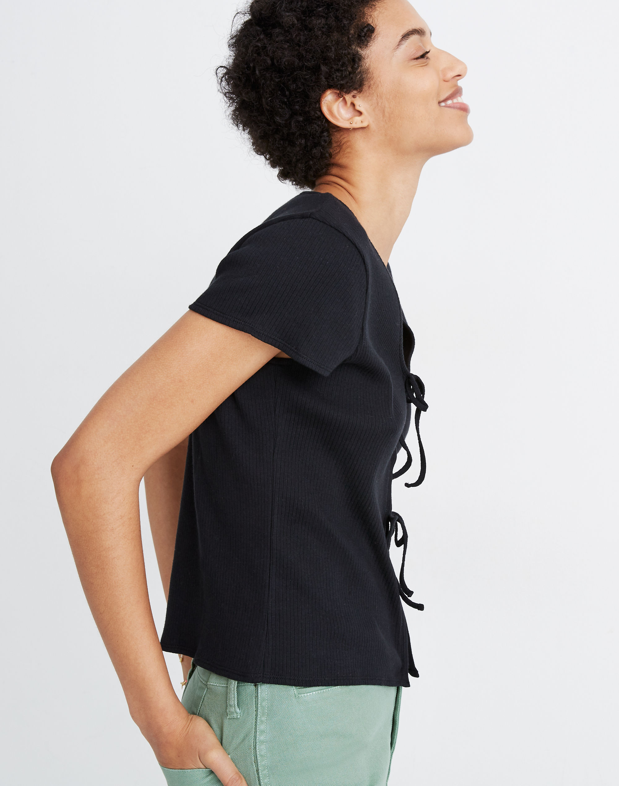 Ribbed Bow-Front Tee