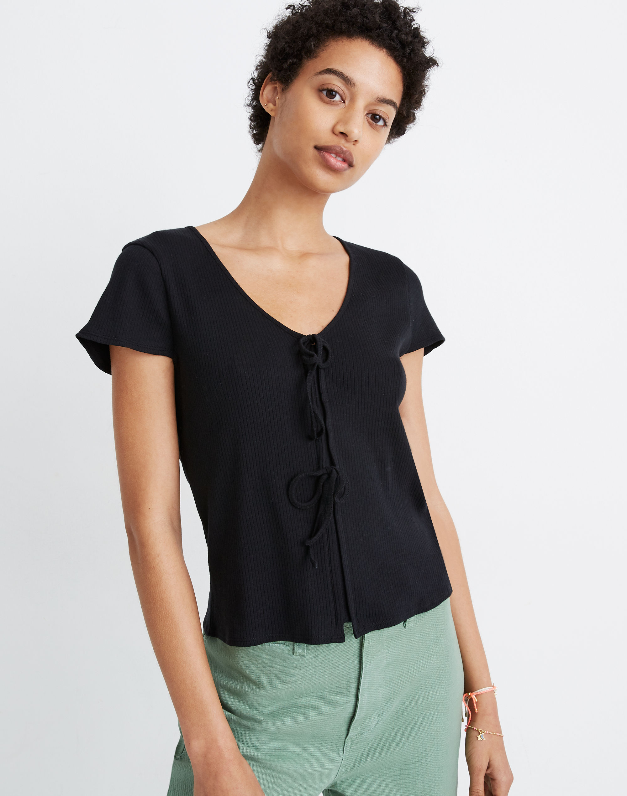 Ribbed Bow-Front Tee